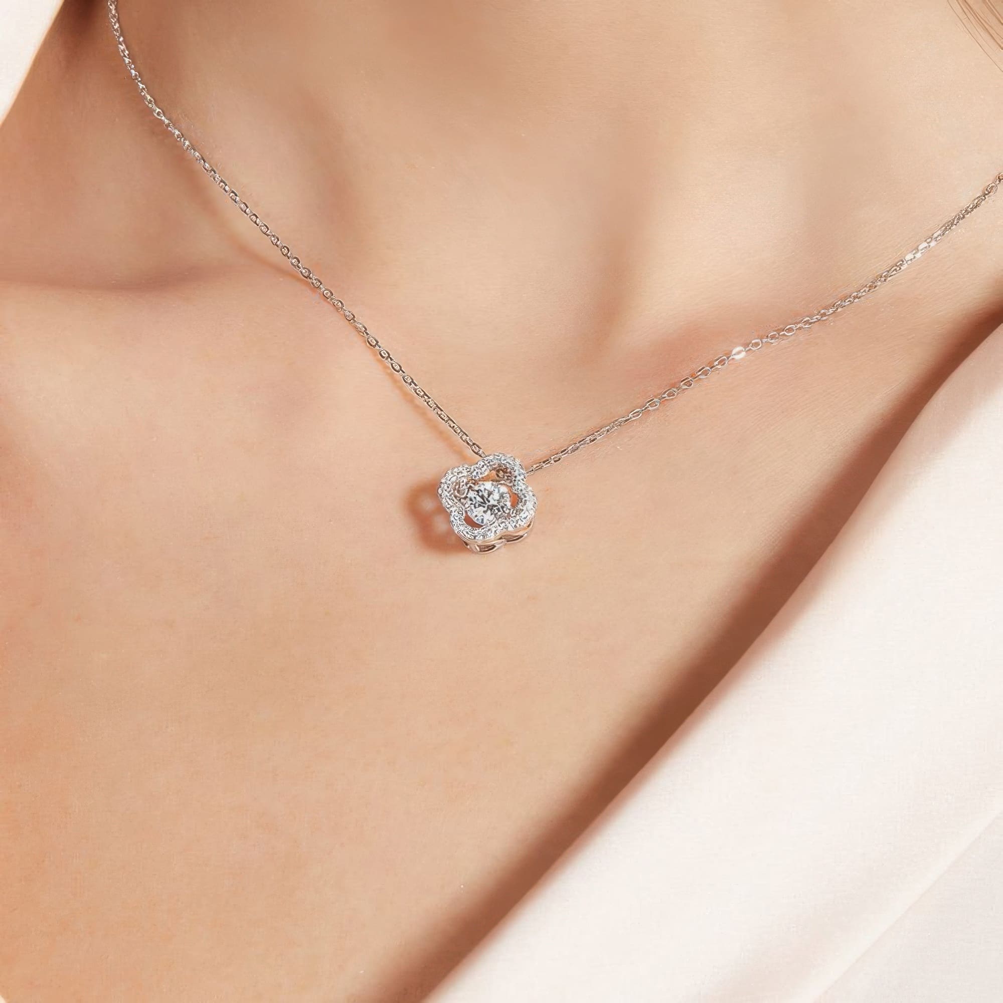 Four Leaf Clover Moissanite Necklace | Lucky Charm Moissanite Pendant | Hollow Design - Image 2