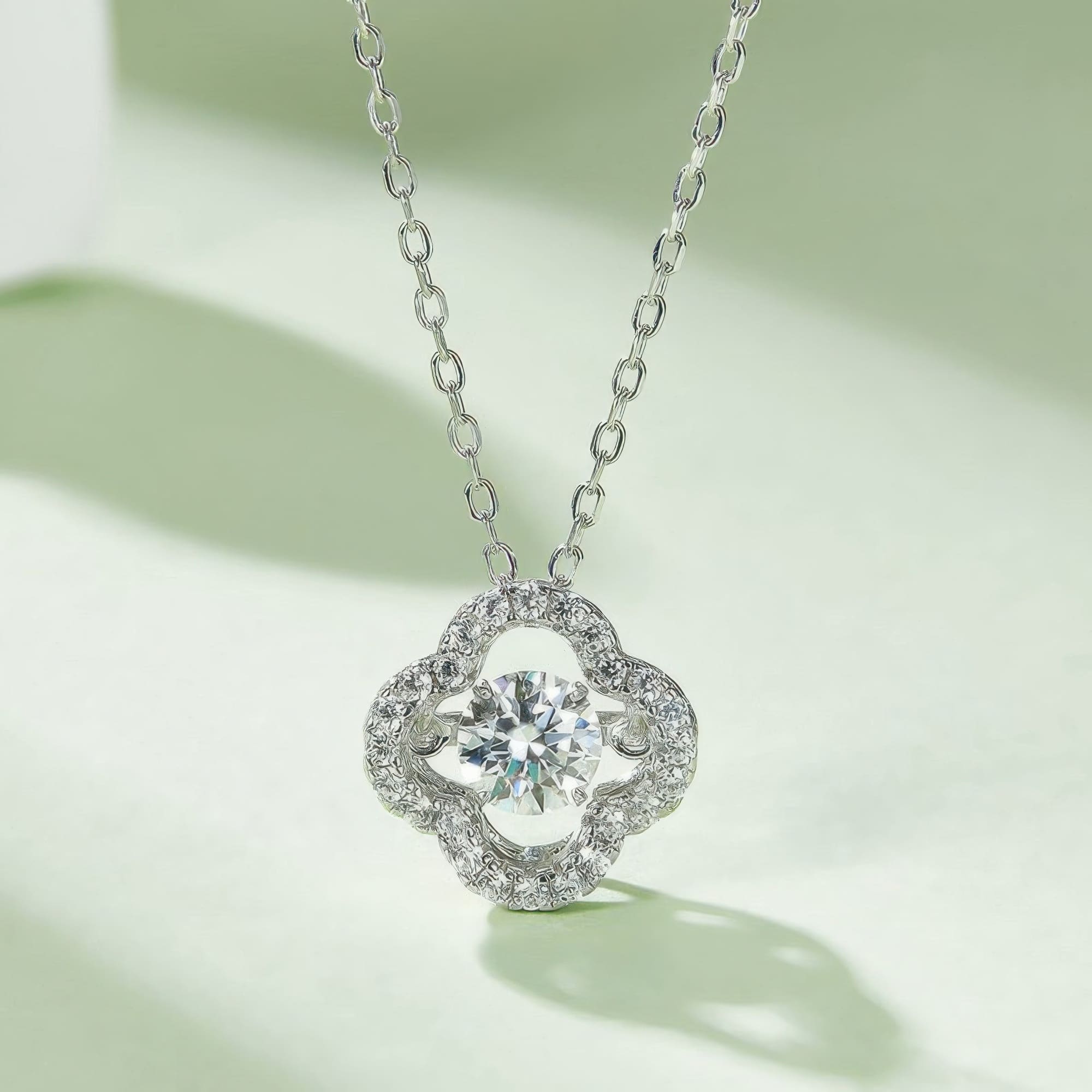Four Leaf Clover Moissanite Necklace | Lucky Charm Moissanite Pendant | Hollow Design - Image 3