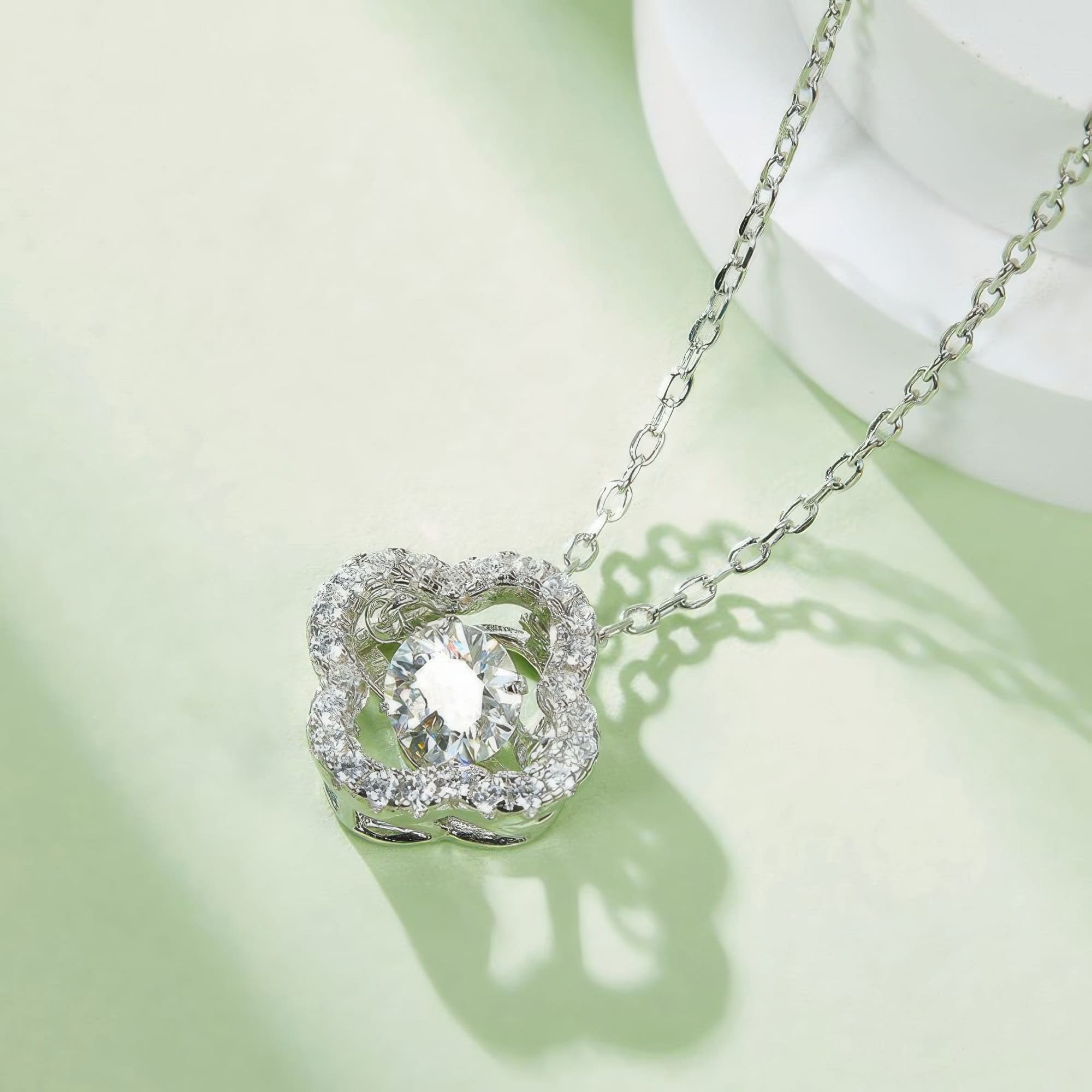 Four Leaf Clover Moissanite Necklace | Lucky Charm Moissanite Pendant | Hollow Design - Image 4
