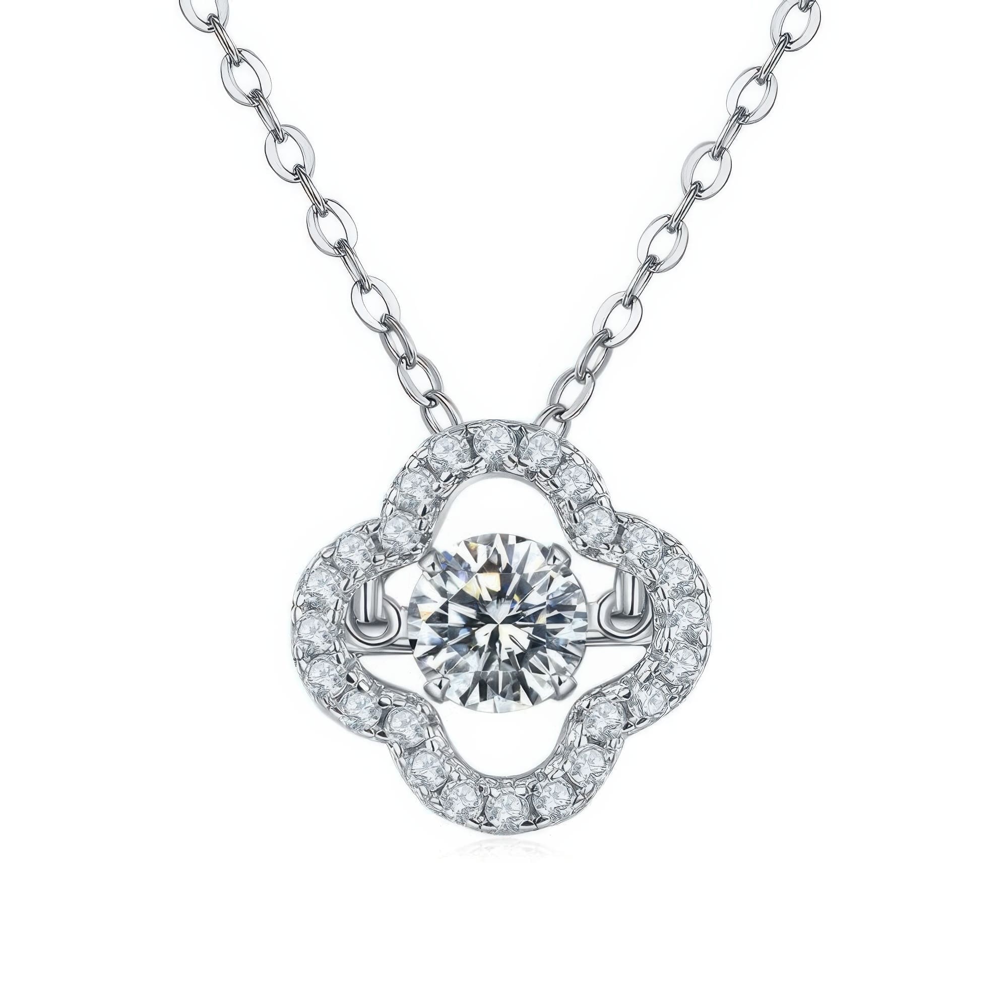 Four Leaf Clover Moissanite Necklace | Lucky Charm Moissanite Pendant | Hollow Design