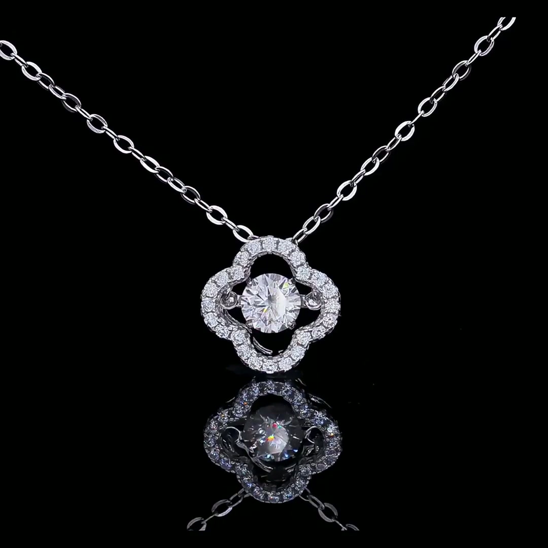 Four Leaf Clover Moissanite Necklace | Lucky Charm Moissanite Pendant | Hollow Design product video thumbnail