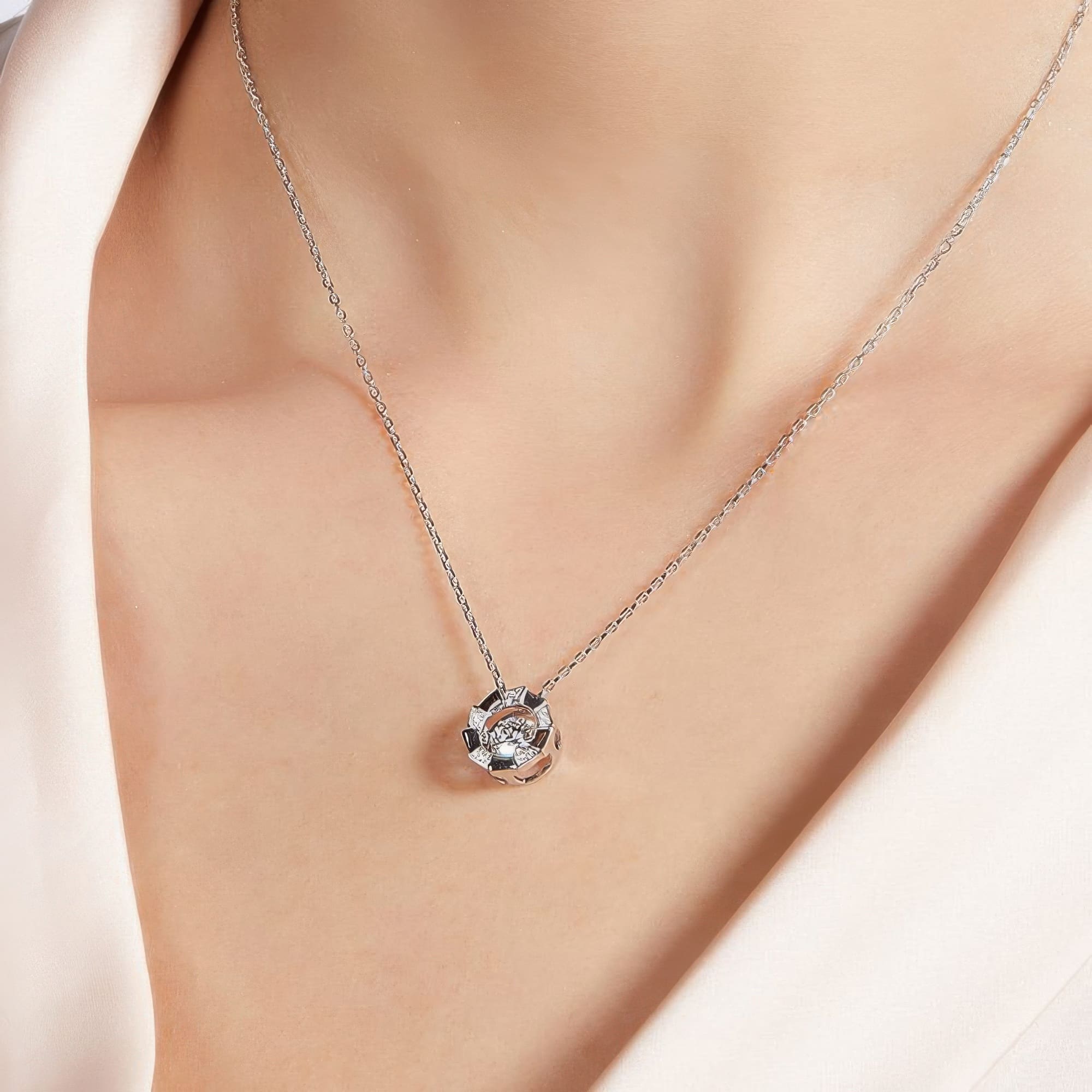 Medusa Moissanite Pendant Necklace | Dainty 0.5ct Moissanite Round Geometric Necklace - Image 2