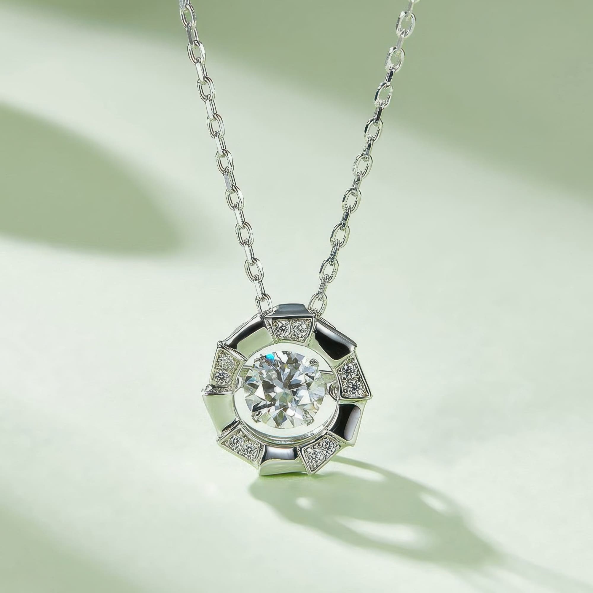 Medusa Moissanite Pendant Necklace | Dainty 0.5ct Moissanite Round Geometric Necklace - Image 3