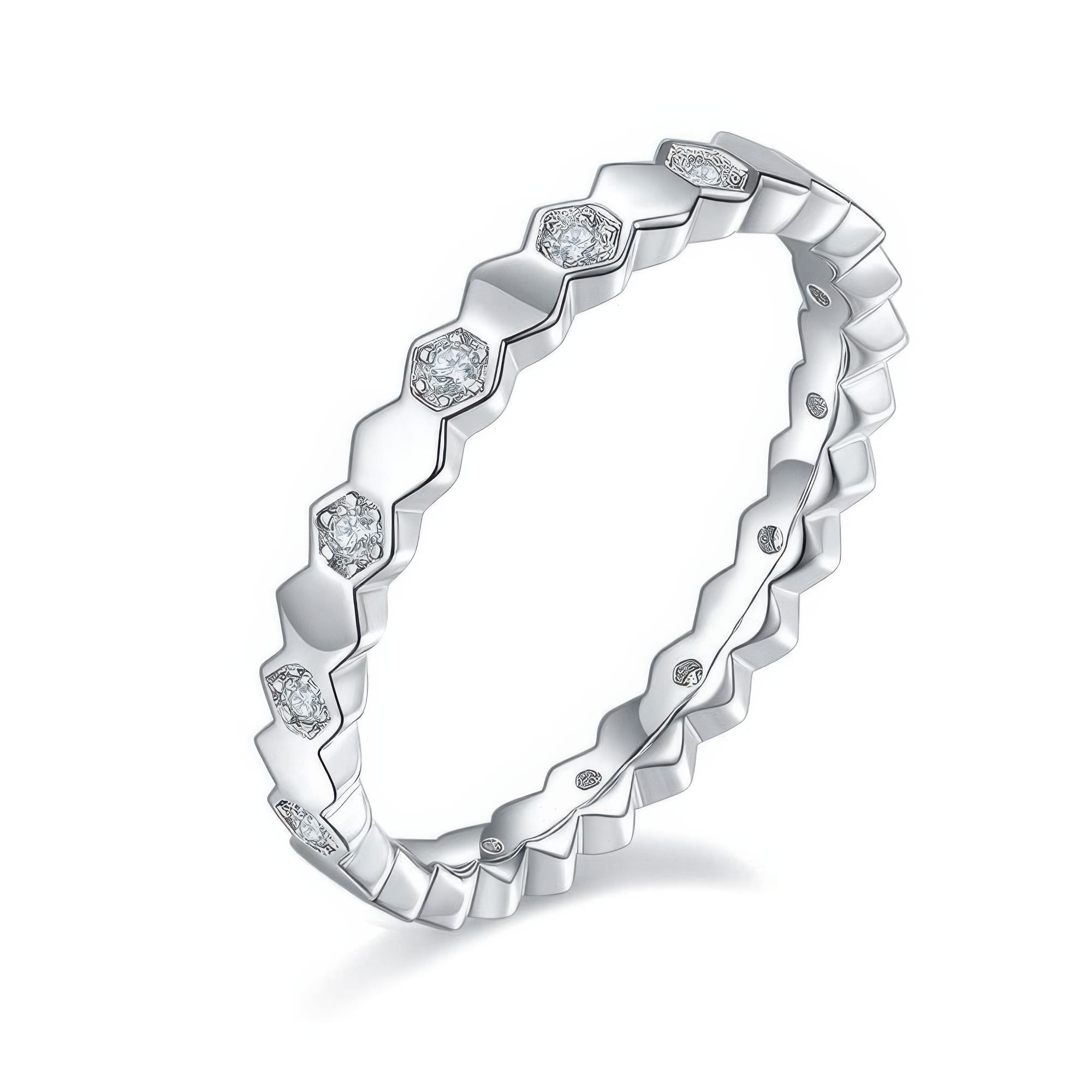 925 Silver Honeycomb Moissanite Ring | Modern Textured D Color 0.2ct Statement Band