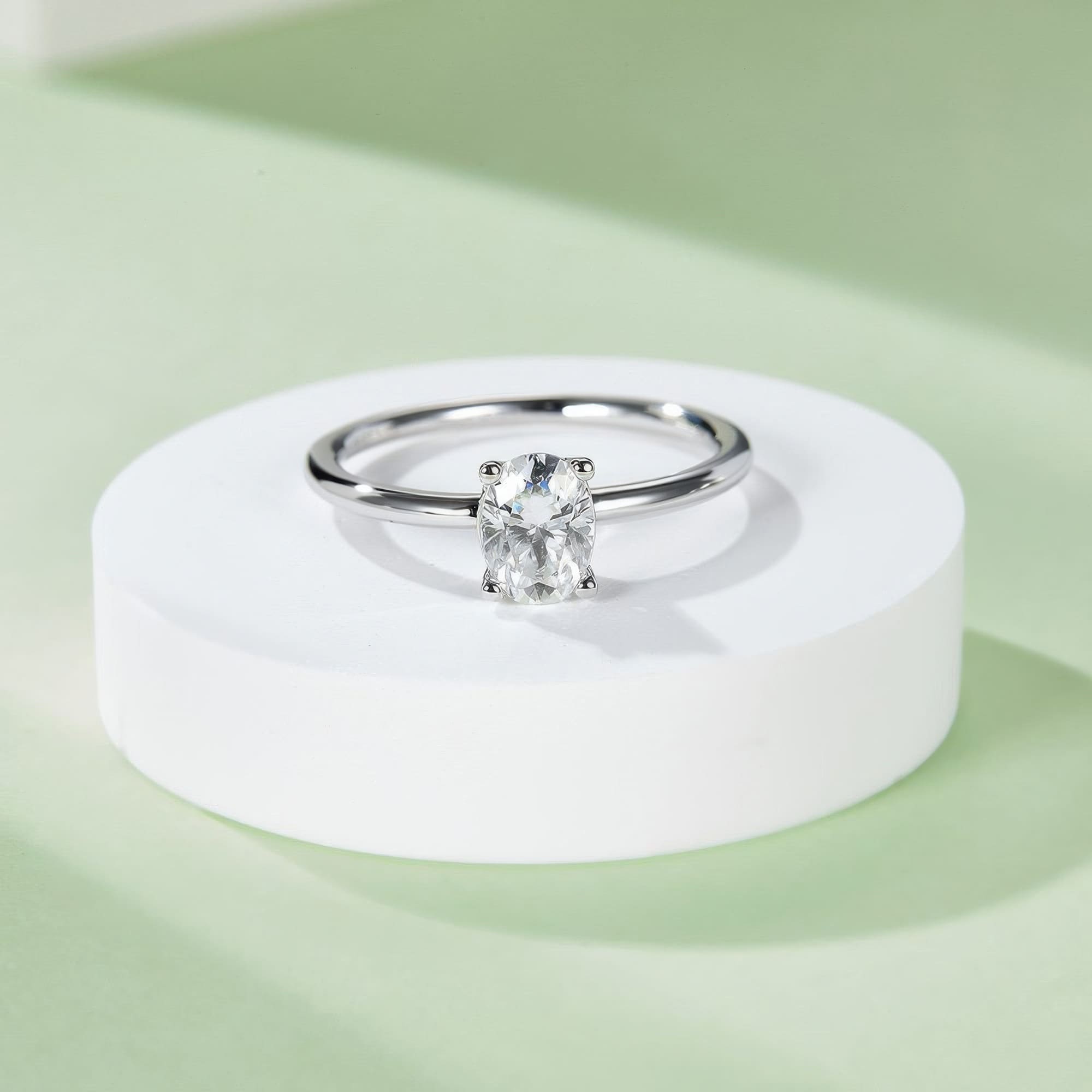925 Sterling Silver Oval Moissanite Ring | Minimalist 1 Carat Solitaire Design - alternate view