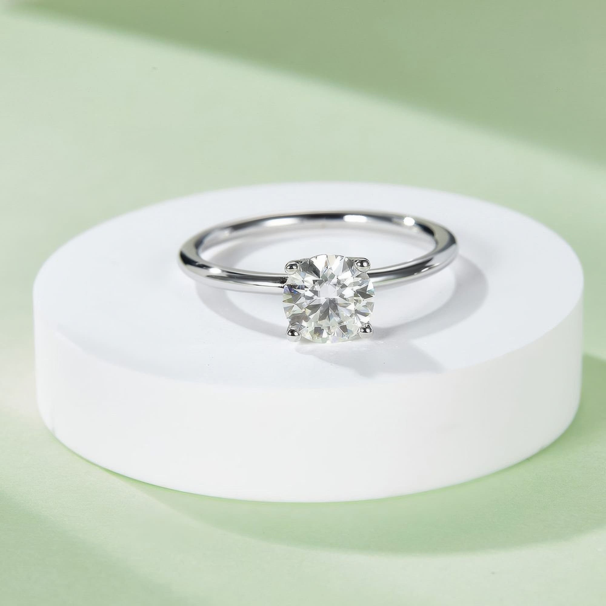 1 Carat Moissanite Geometric Ring | D Color Round Cut 925 Sterling Silver Women's Ring - alternate view