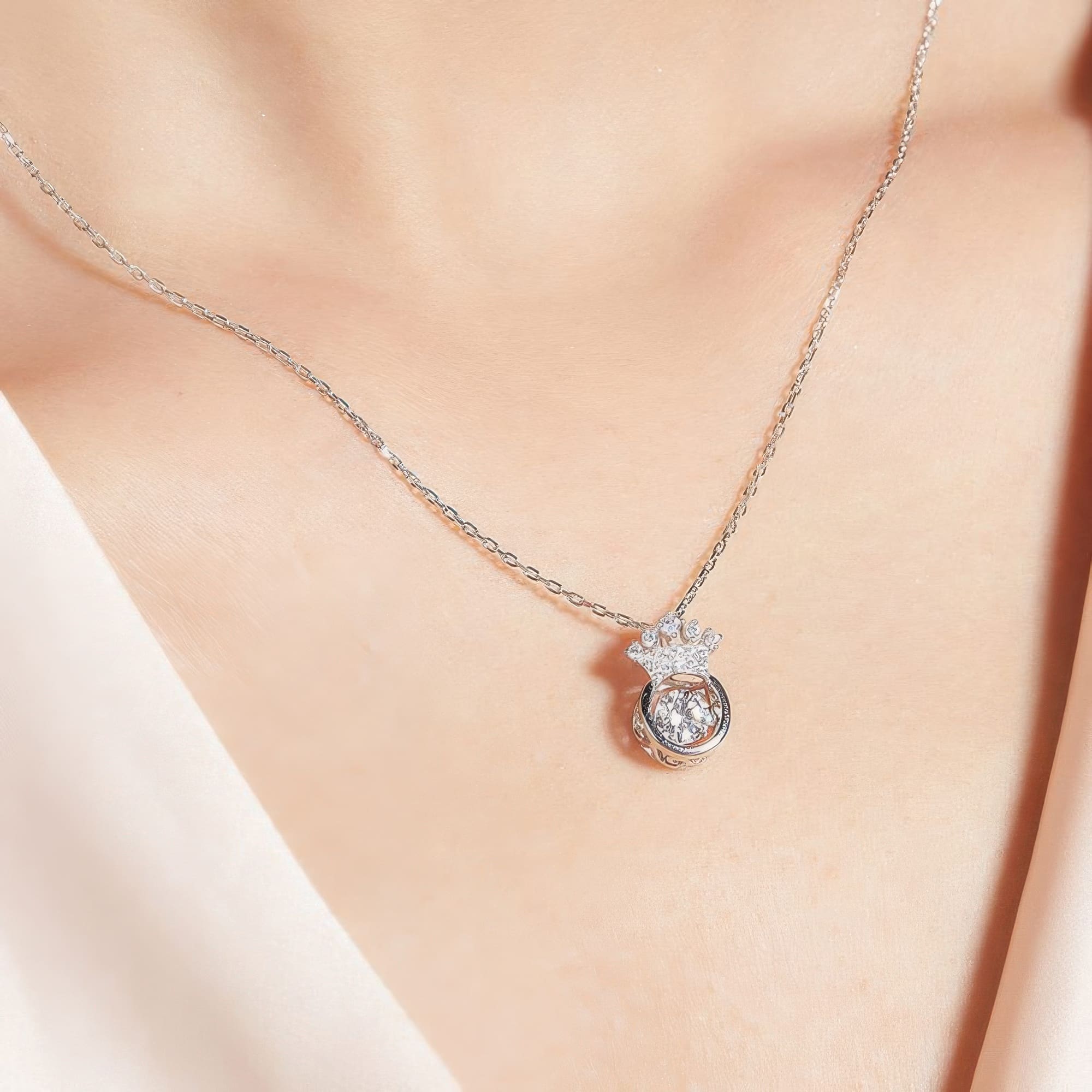 Crown Moissanite Pendant Necklace | 925 Sterling Silver Princess Dainty Jewelry - Image 2