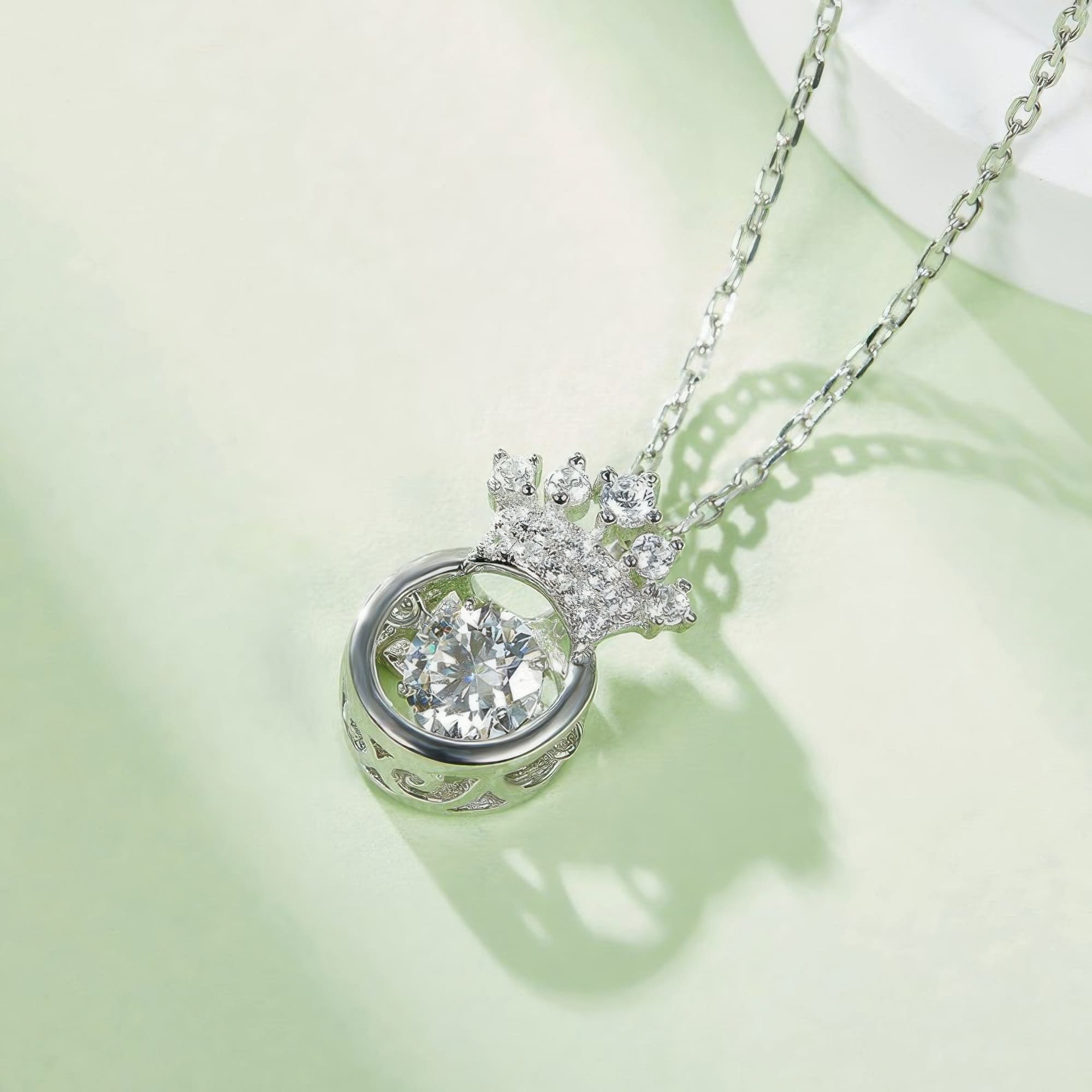 Crown Moissanite Pendant Necklace | 925 Sterling Silver Princess Dainty Jewelry - Image 4