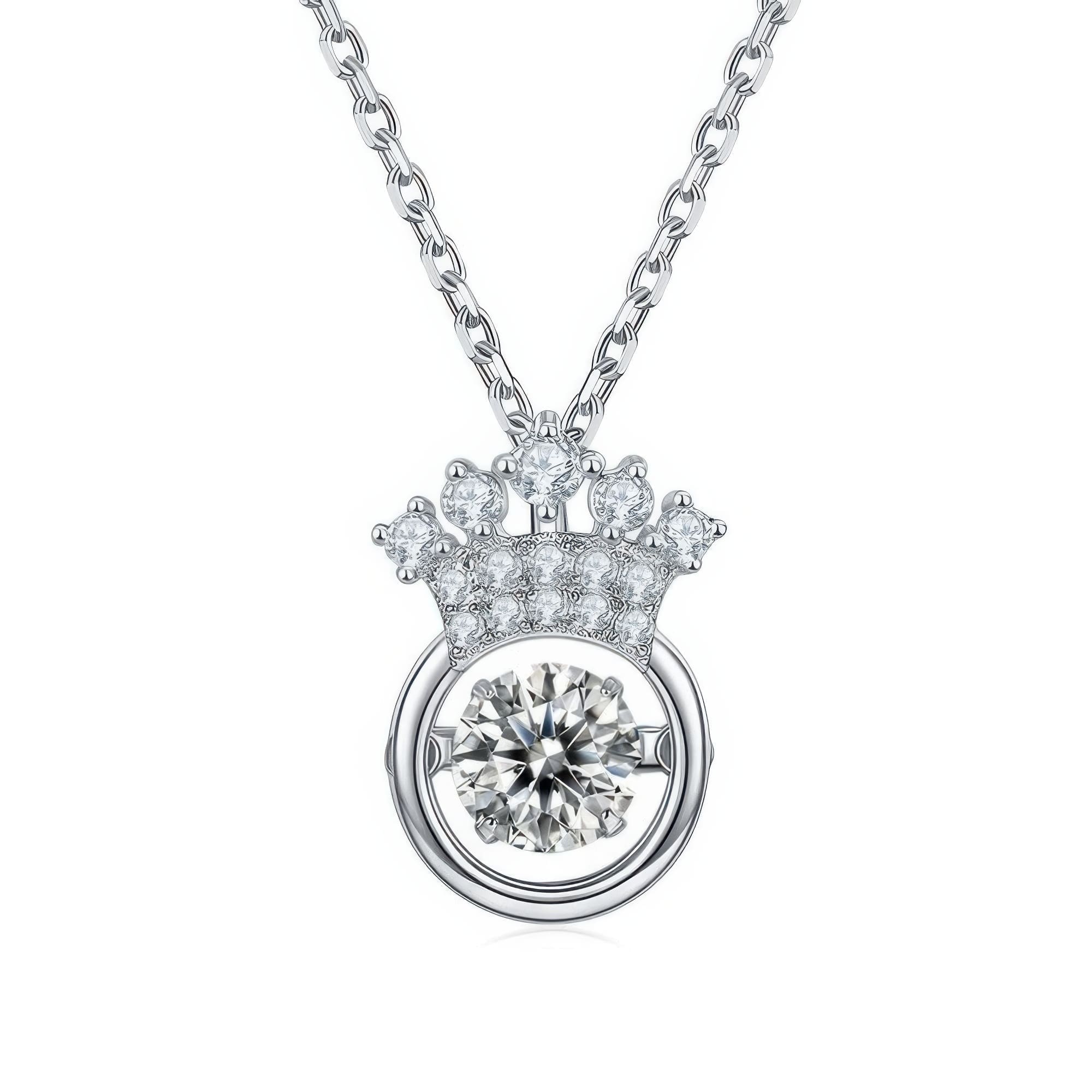 Crown Moissanite Pendant Necklace | 925 Sterling Silver Princess Dainty Jewelry