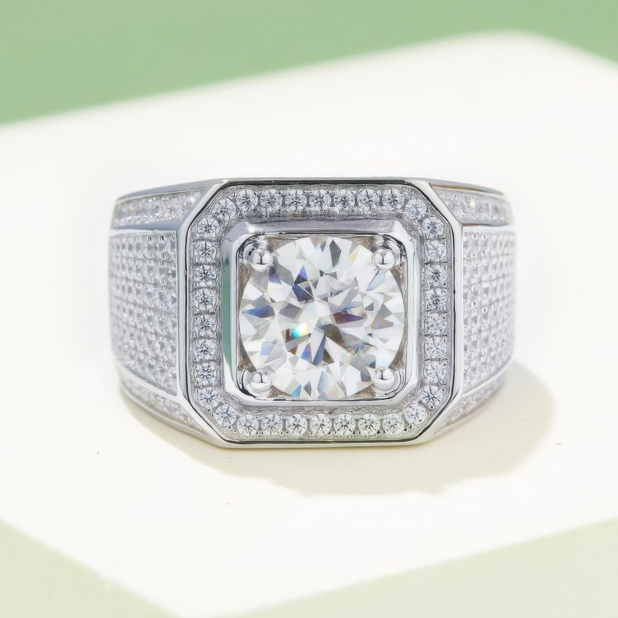 3CT Men's Moissanite Statement Ring | Bold Geometric Design - Image 3