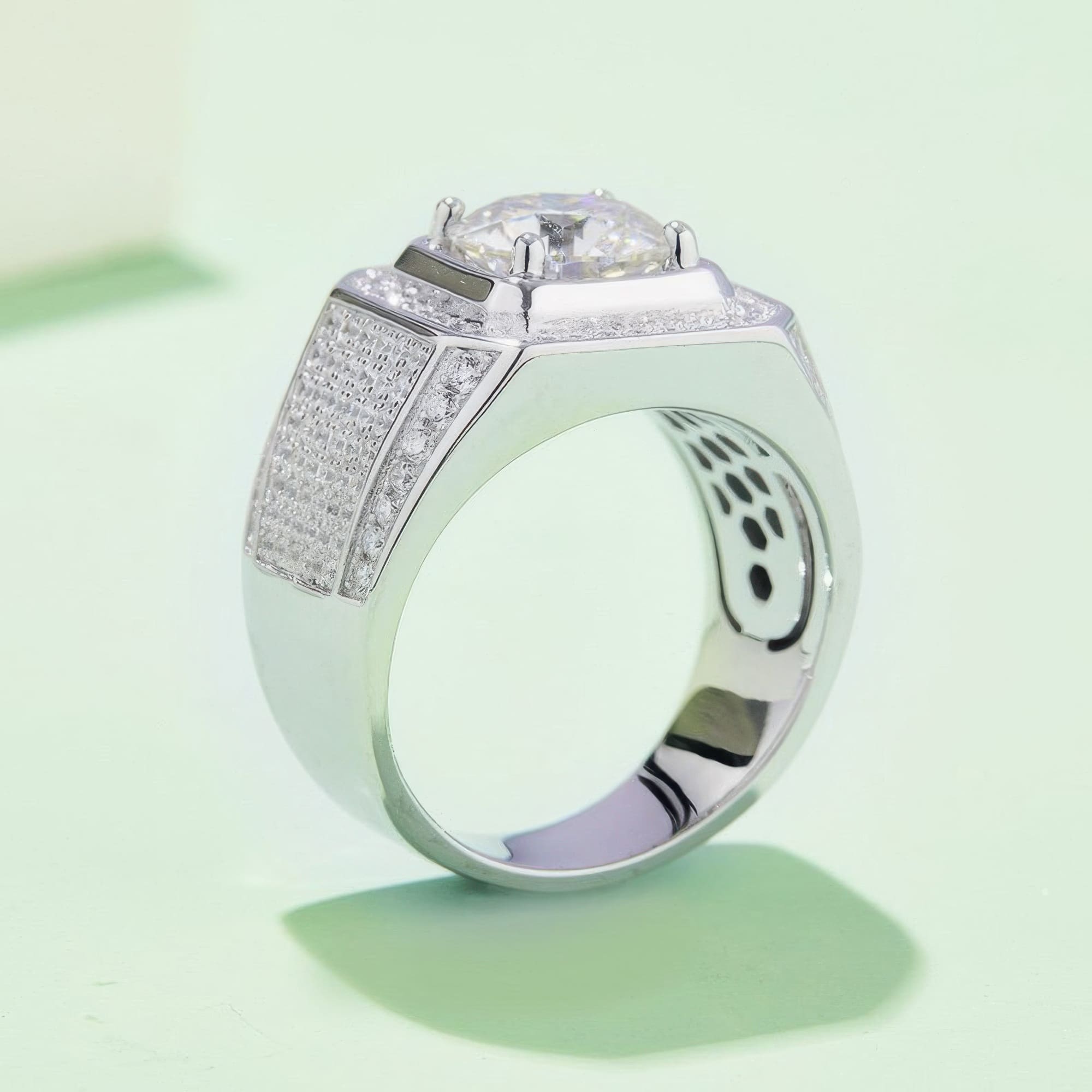 3CT Men's Moissanite Statement Ring | Bold Geometric Design - Image 4