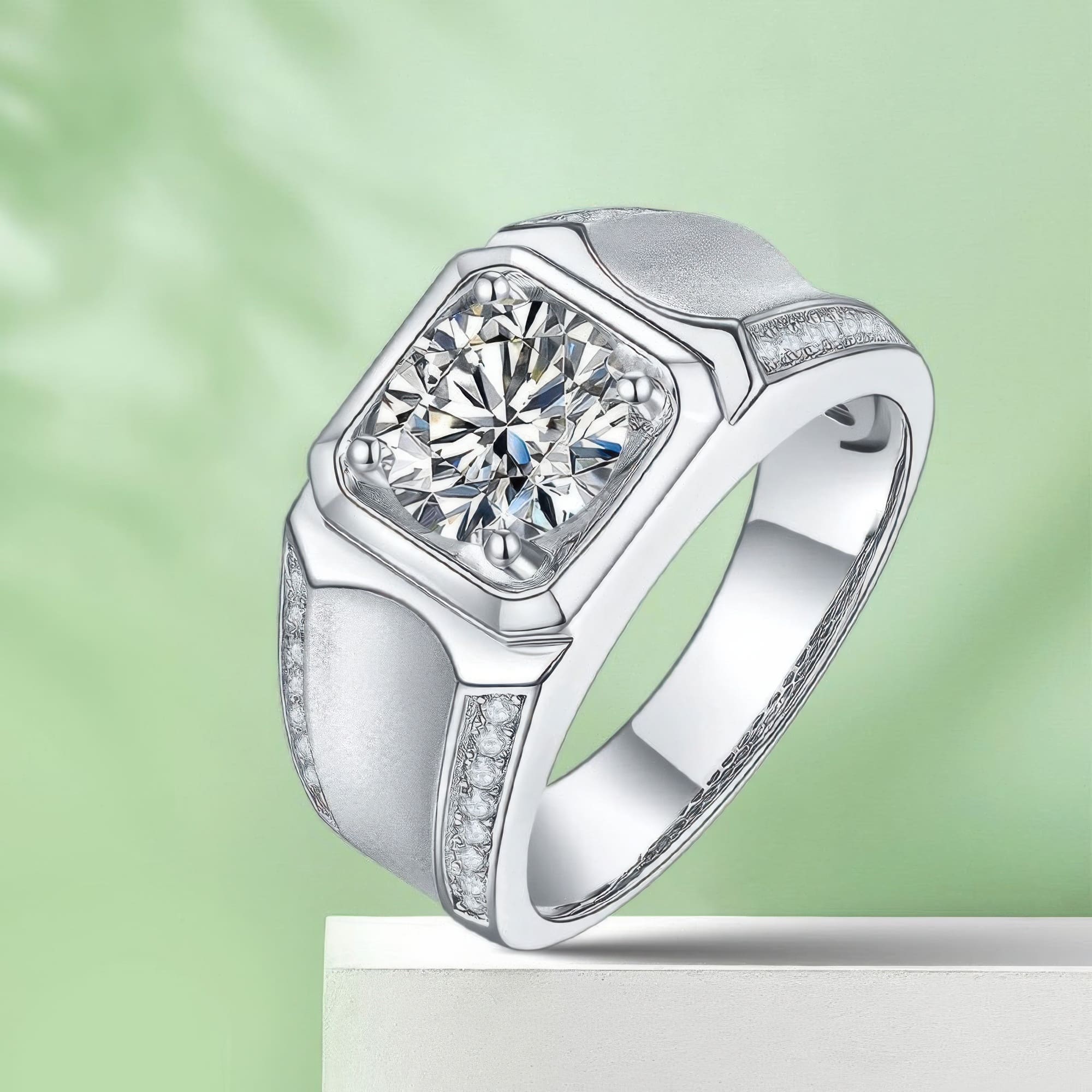 Men's 2 Carat Moissanite Ring | Modern Geometric Design - Image 5