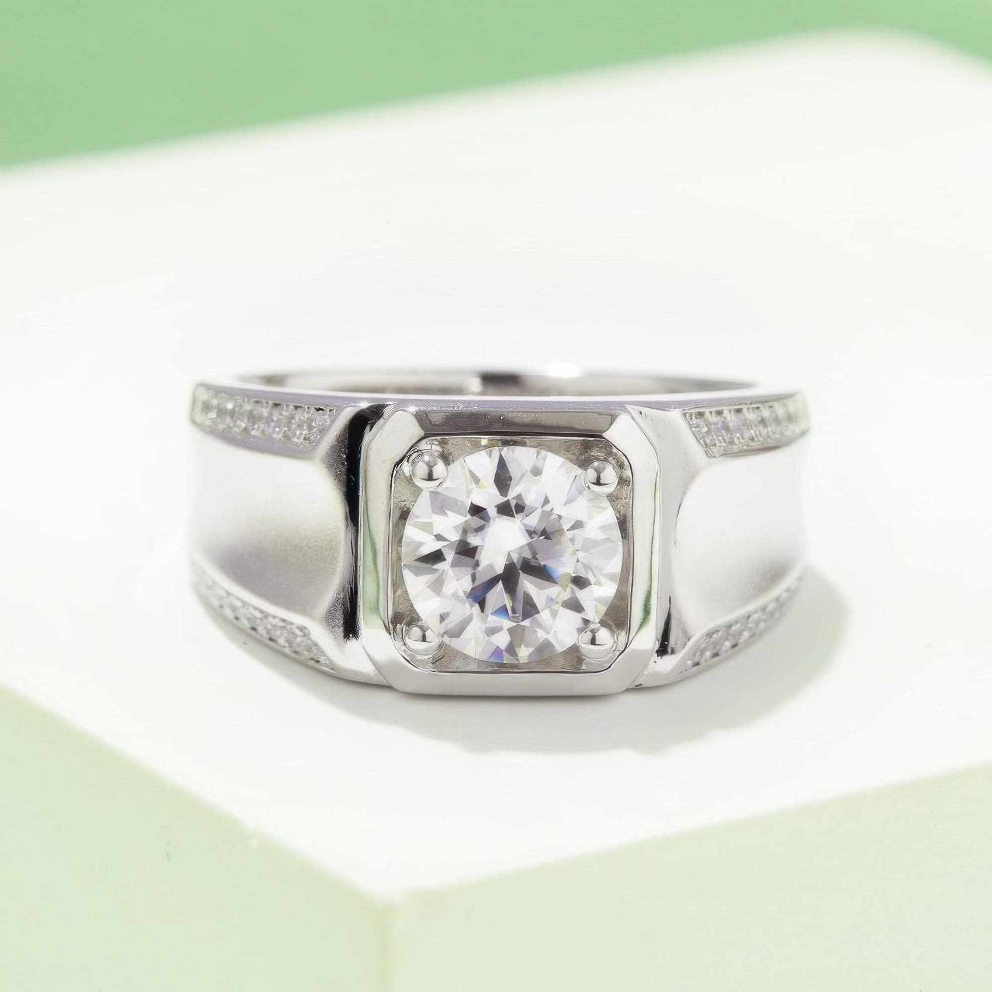 Men's 2 Carat Moissanite Ring | Modern Geometric Design - Image 2