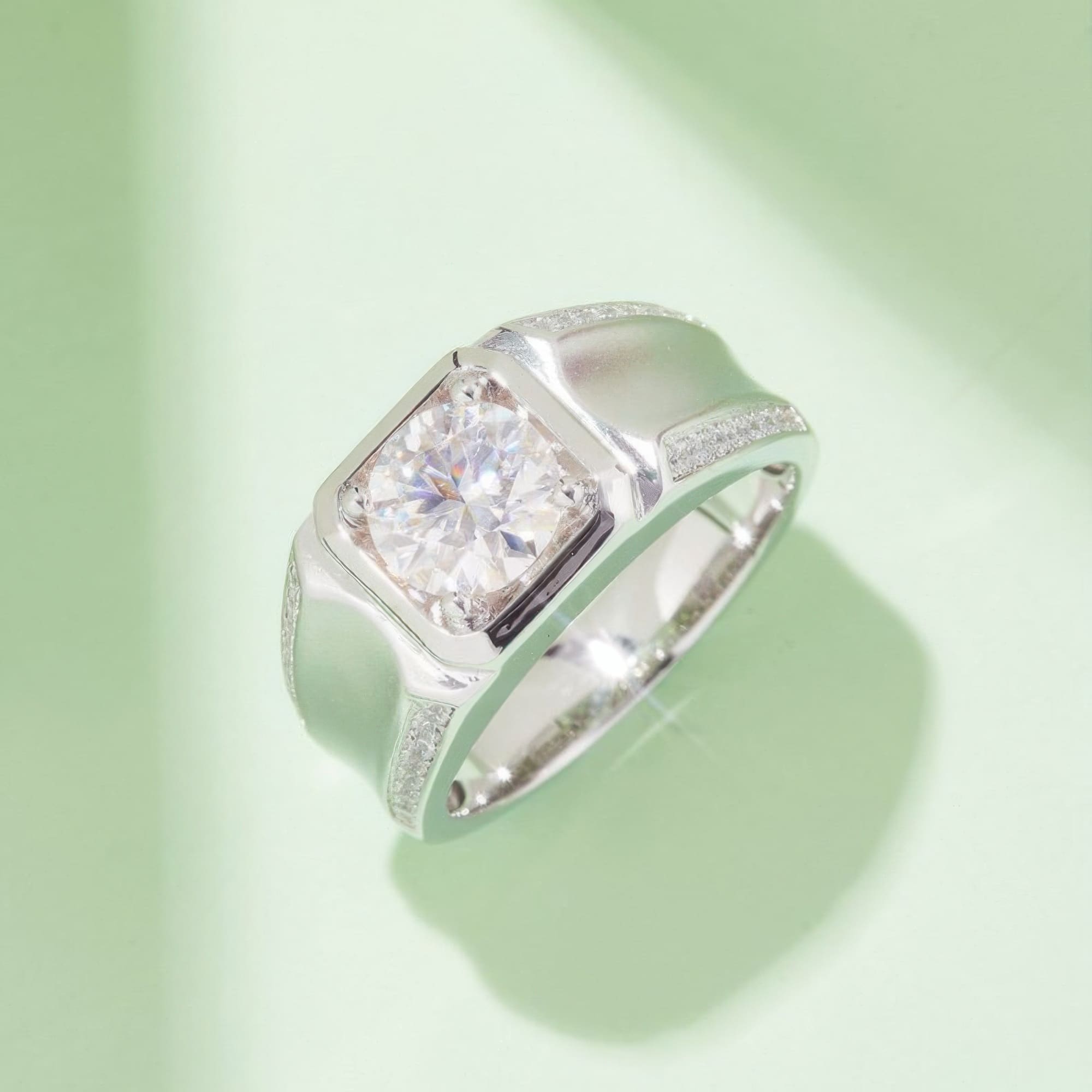Men's 2 Carat Moissanite Ring | Modern Geometric Design - Image 3