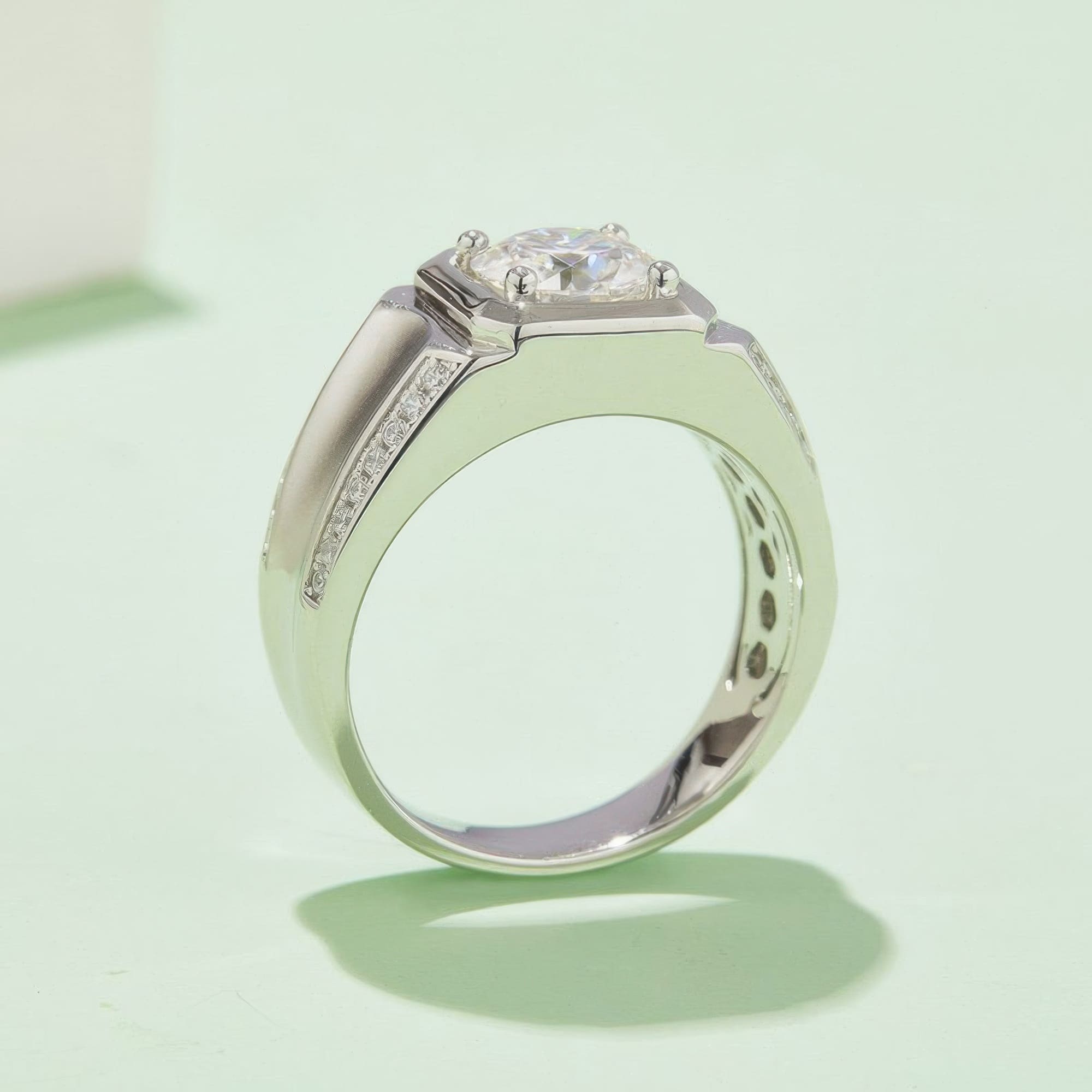Men's 2 Carat Moissanite Ring | Modern Geometric Design - Image 4