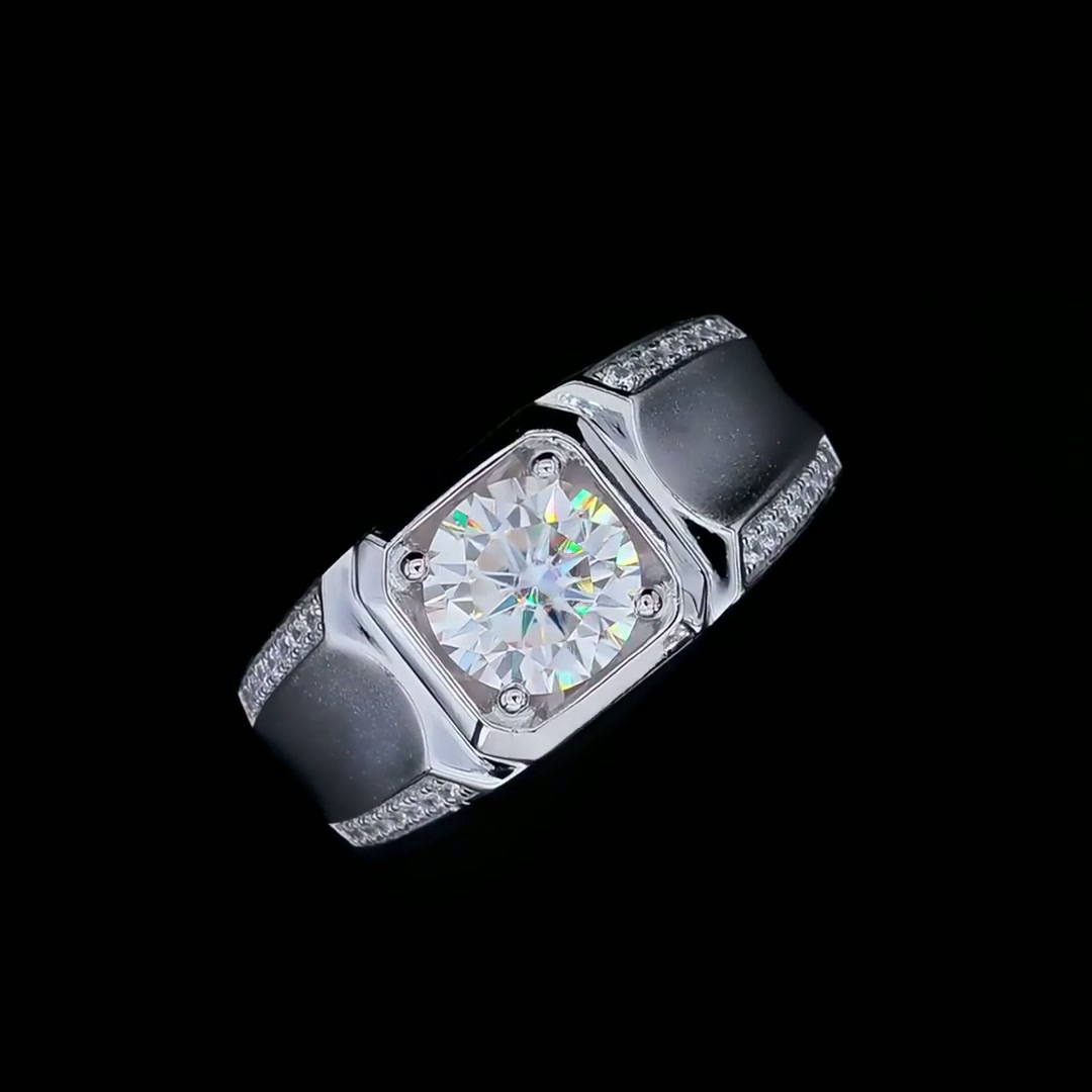 Men's 2 Carat Moissanite Ring | Modern Geometric Design product video thumbnail