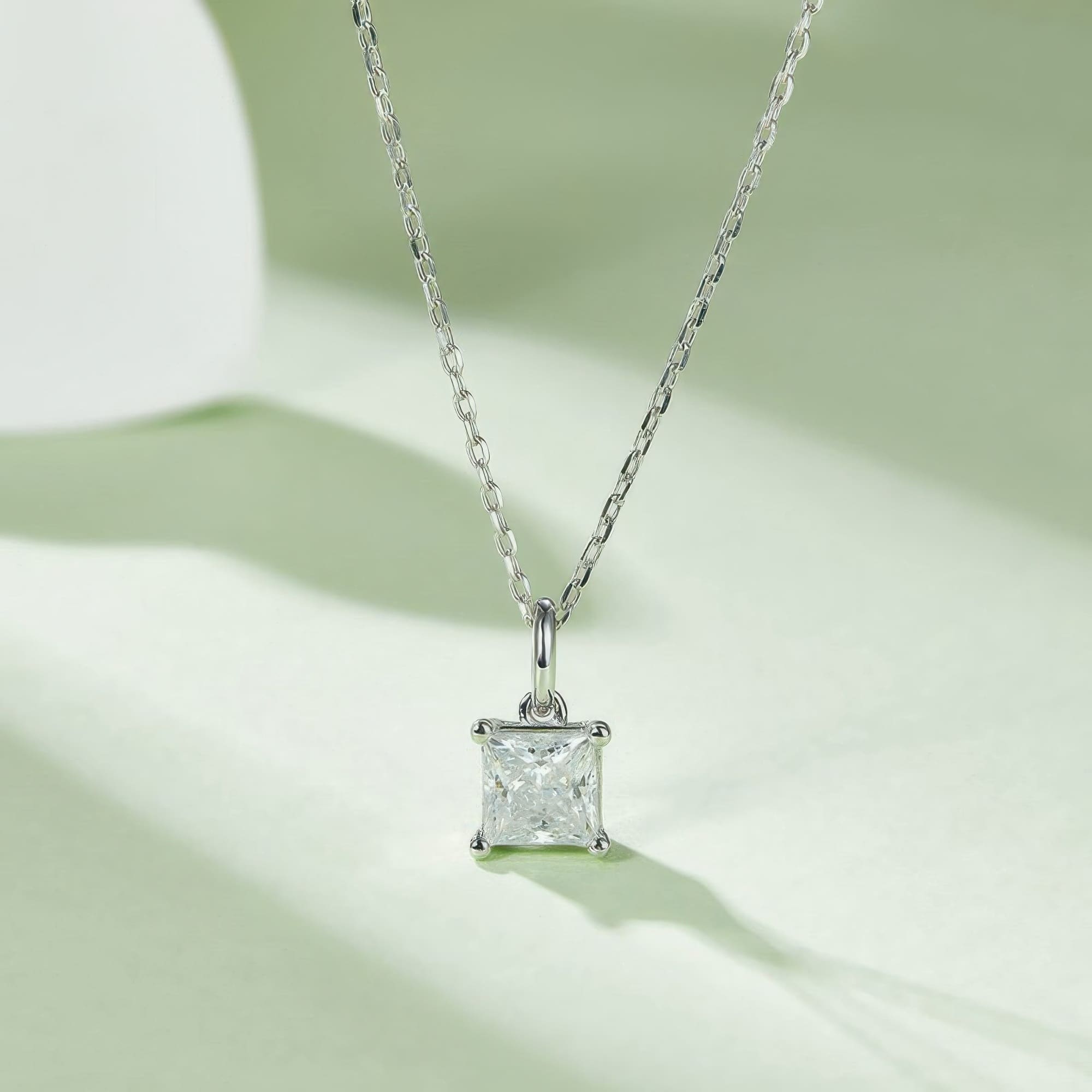 925 Silver Square Moissanite Jewelry Set | Modern Geometric Pendant Necklace & Stud Earrings - Image 5