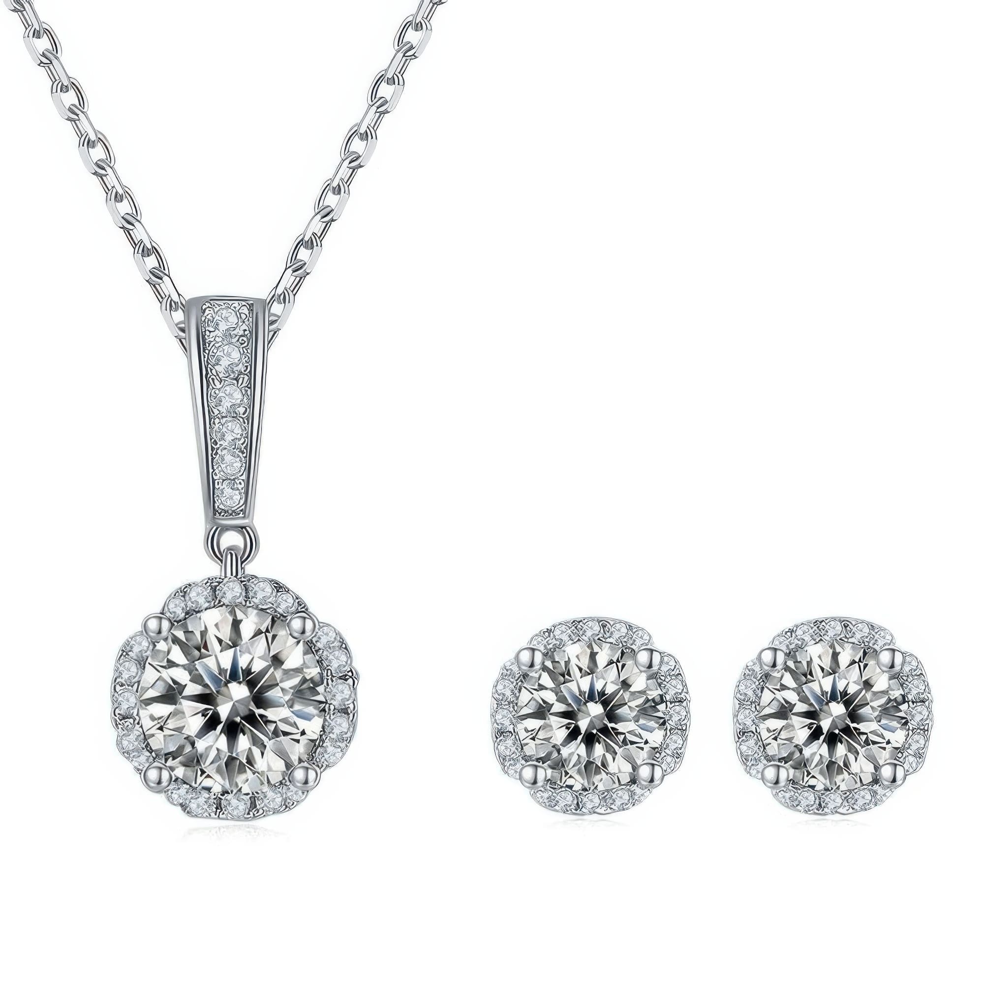 Moissanite Floral Jewelry Set | Elegant 1.5-3ct Necklace & Earring Collection