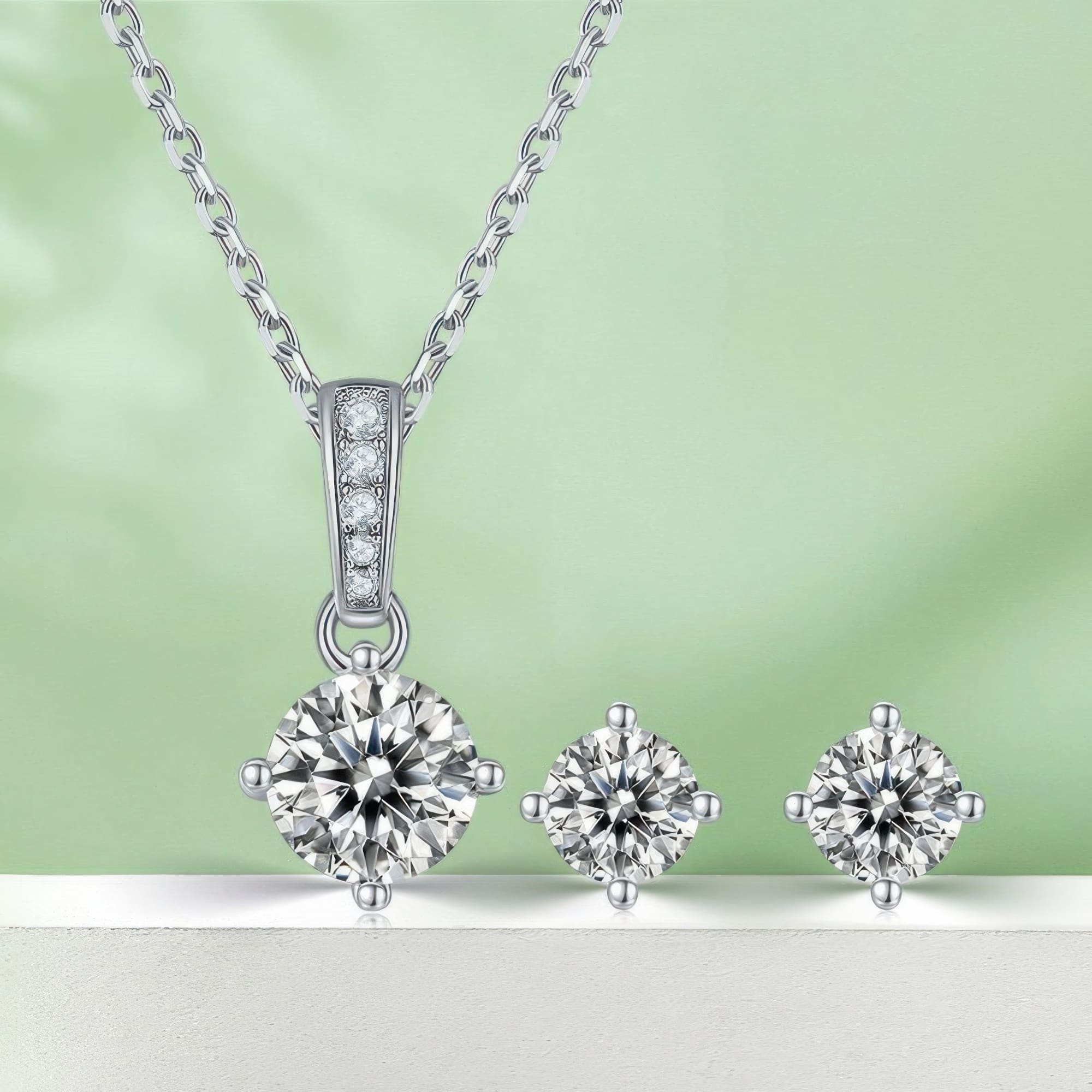 4-Prong Round Cut Moissanite Jewelry Set | 925 Silver Geometric Jewelry - Image 6