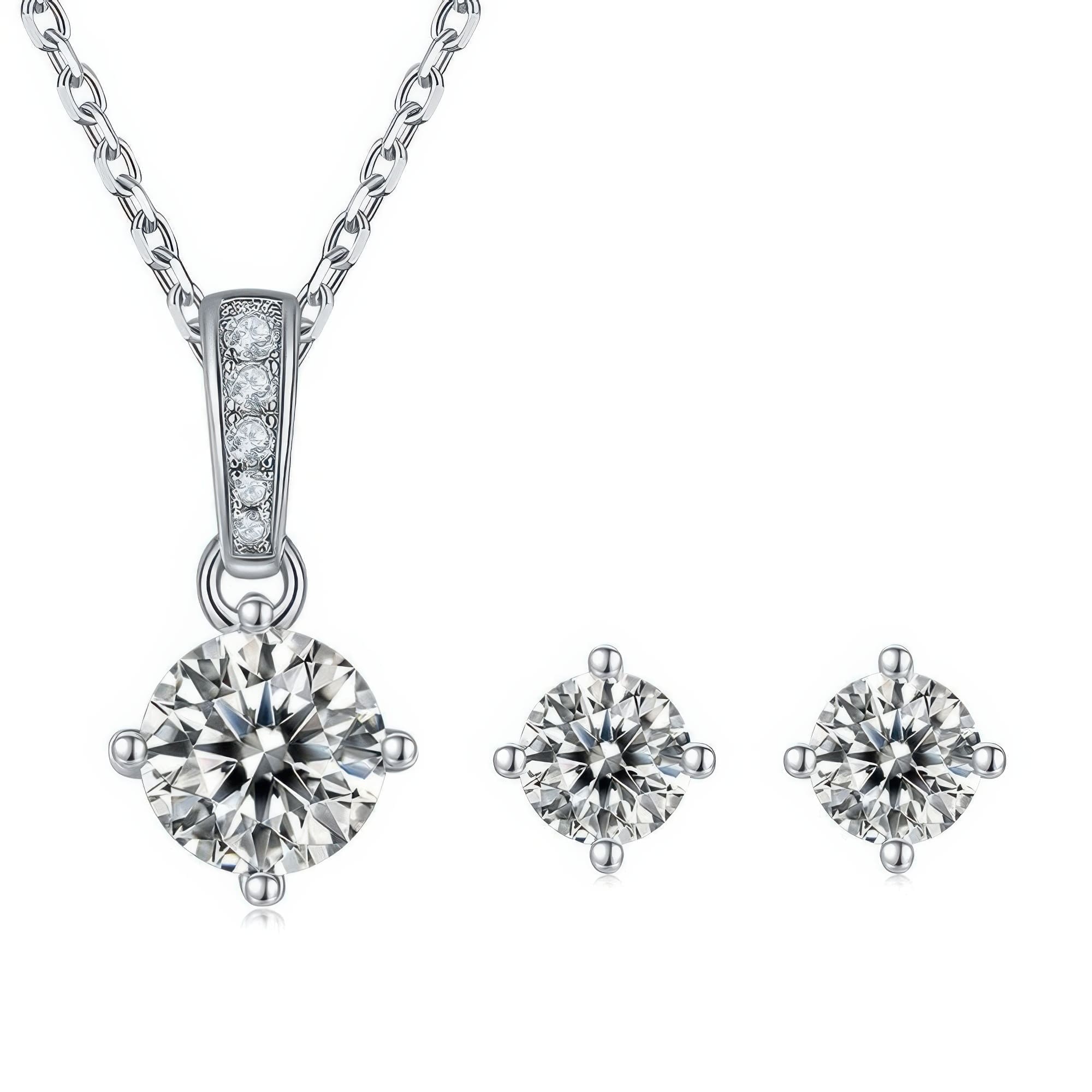 4-Prong Round Cut Moissanite Jewelry Set | 925 Silver Geometric Jewelry