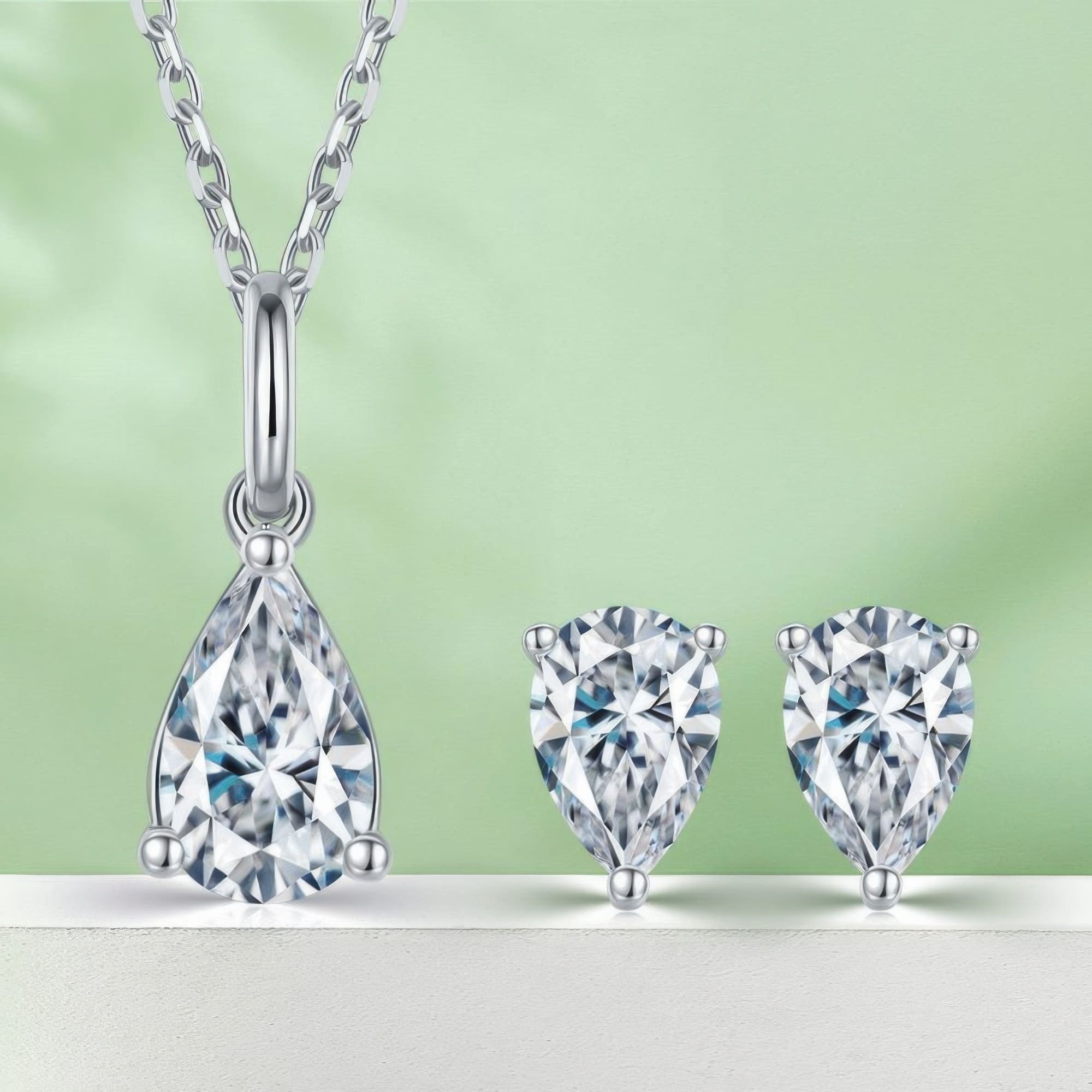 Pear Moissanite Jewelry Set | 1.5 TCW Teardrop Necklace Earring Set 925 Silver - Image 7