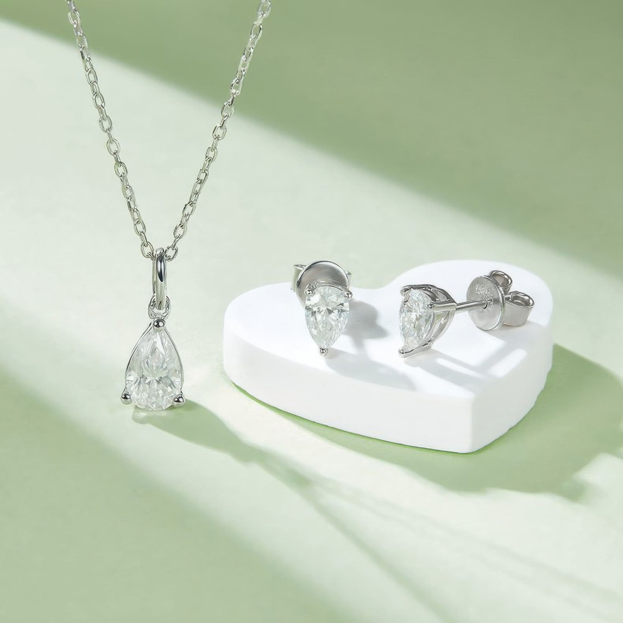 Pear Moissanite Jewelry Set | 1.5 TCW Teardrop Necklace Earring Set 925 Silver - Image 3