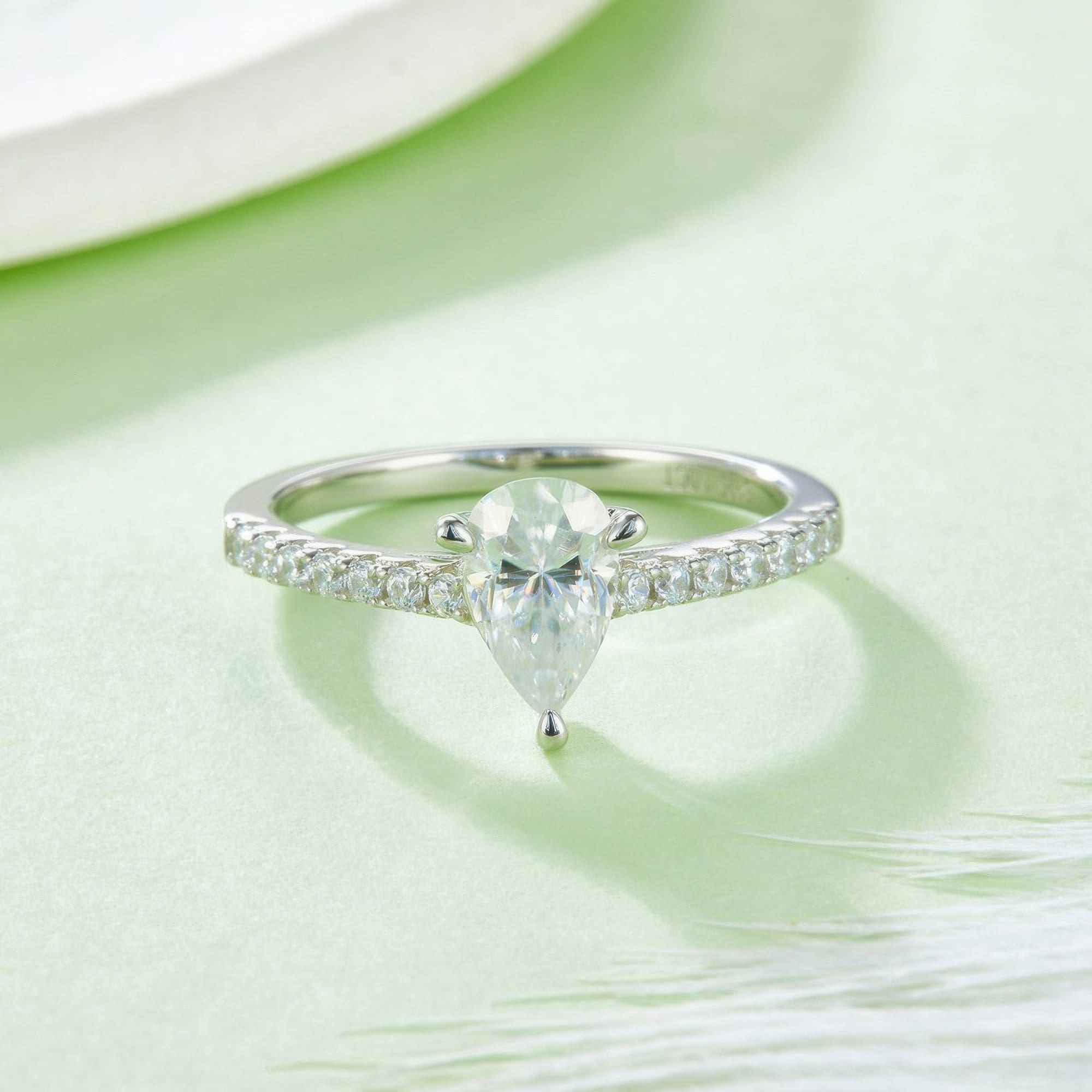 1ct Pear Moissanite Ring | 925 Silver D-Color - Image 2