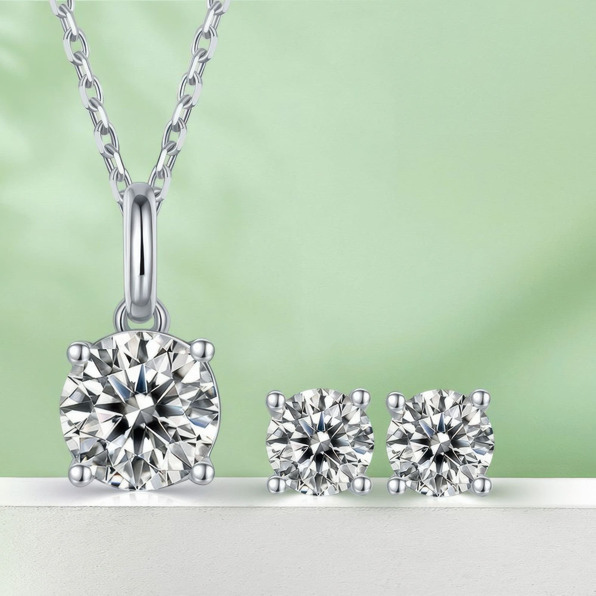Modern Round Moissanite Necklace Earrings Set | 925 Sterling Silver Geometric Jewelry Set - Image 7
