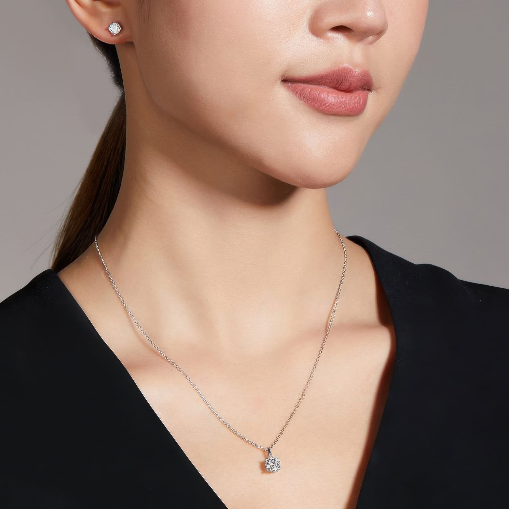 Modern Round Moissanite Necklace Earrings Set | 925 Sterling Silver Geometric Jewelry Set - Image 2