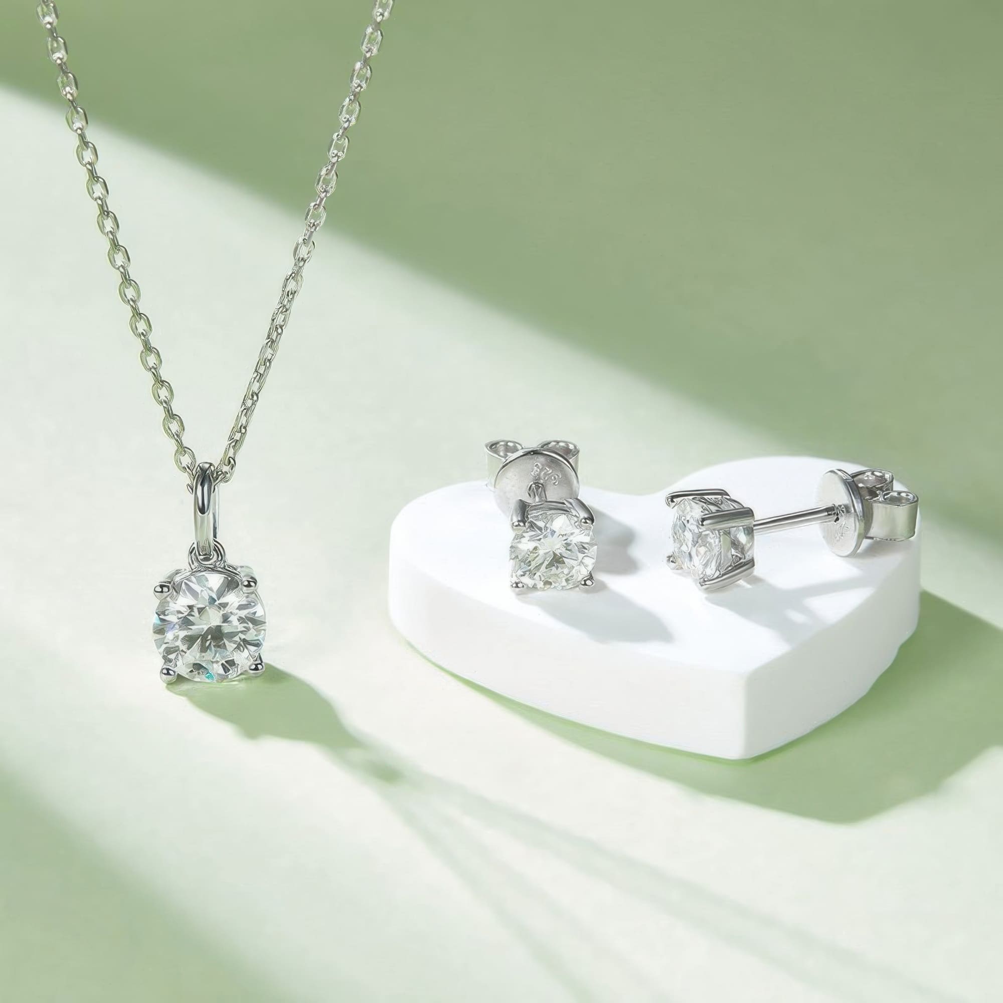 Modern Round Moissanite Necklace Earrings Set | 925 Sterling Silver Geometric Jewelry Set - Image 3