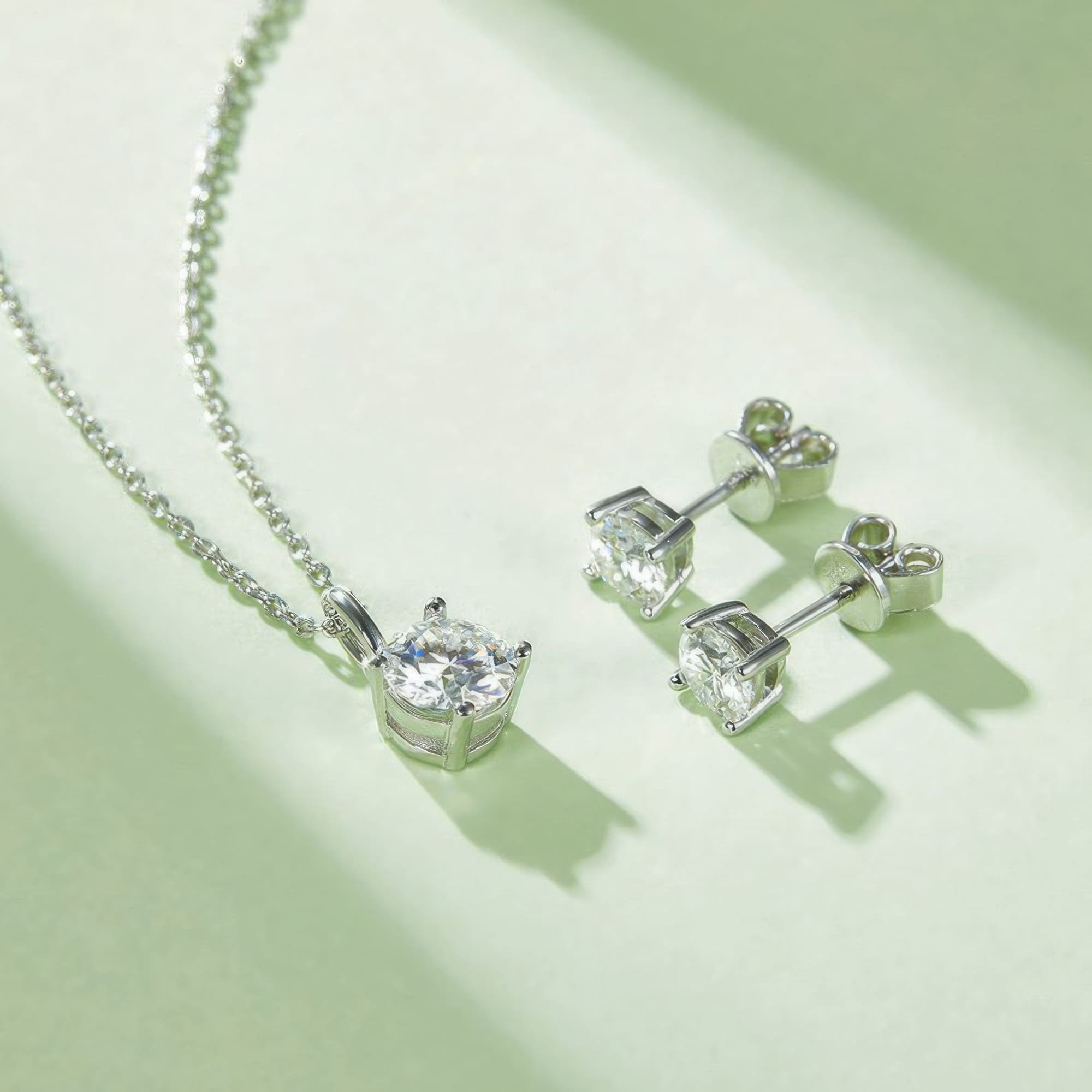 Modern Round Moissanite Necklace Earrings Set | 925 Sterling Silver Geometric Jewelry Set - Image 4