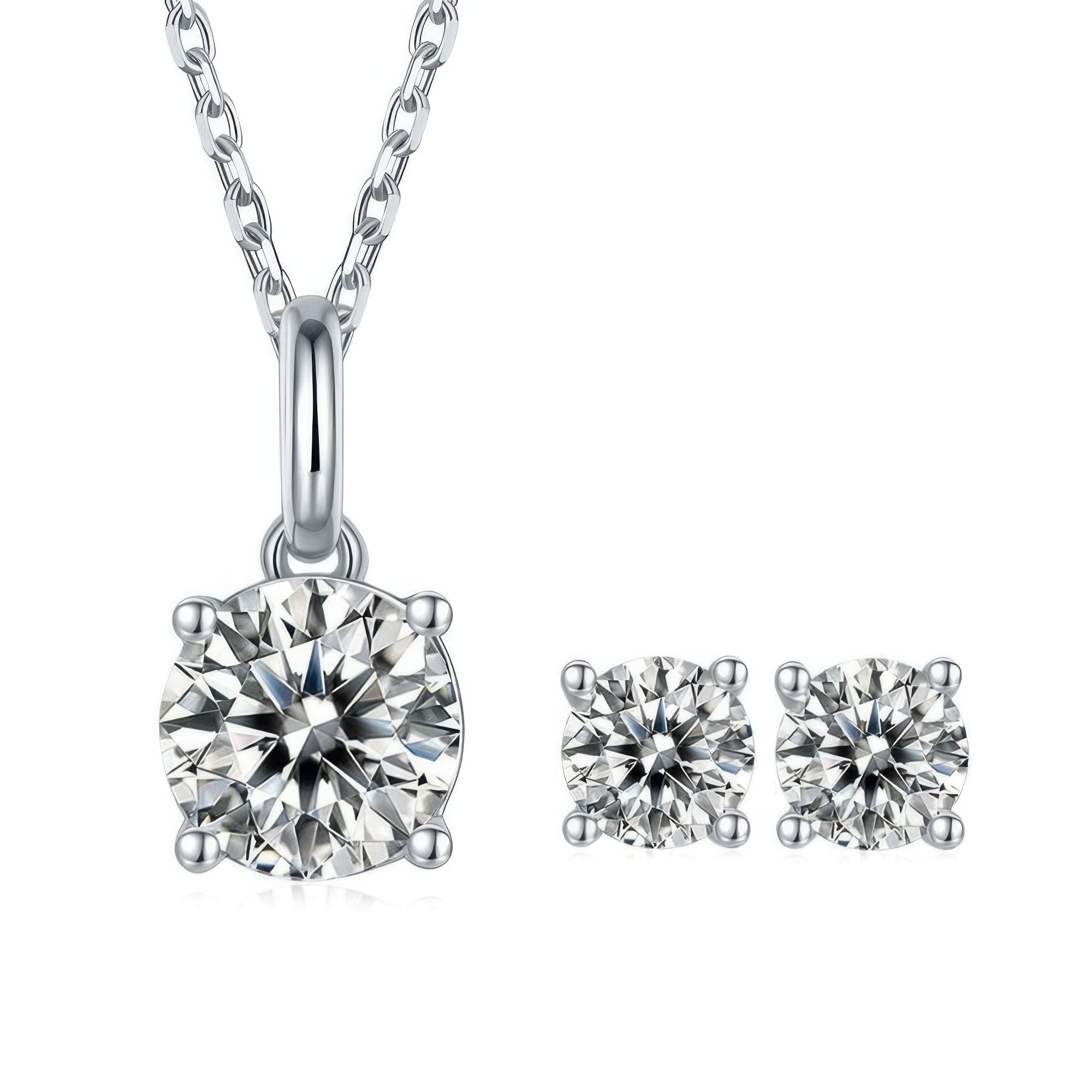 Modern Round Moissanite Necklace Earrings Set | 925 Sterling Silver Geometric Jewelry Set