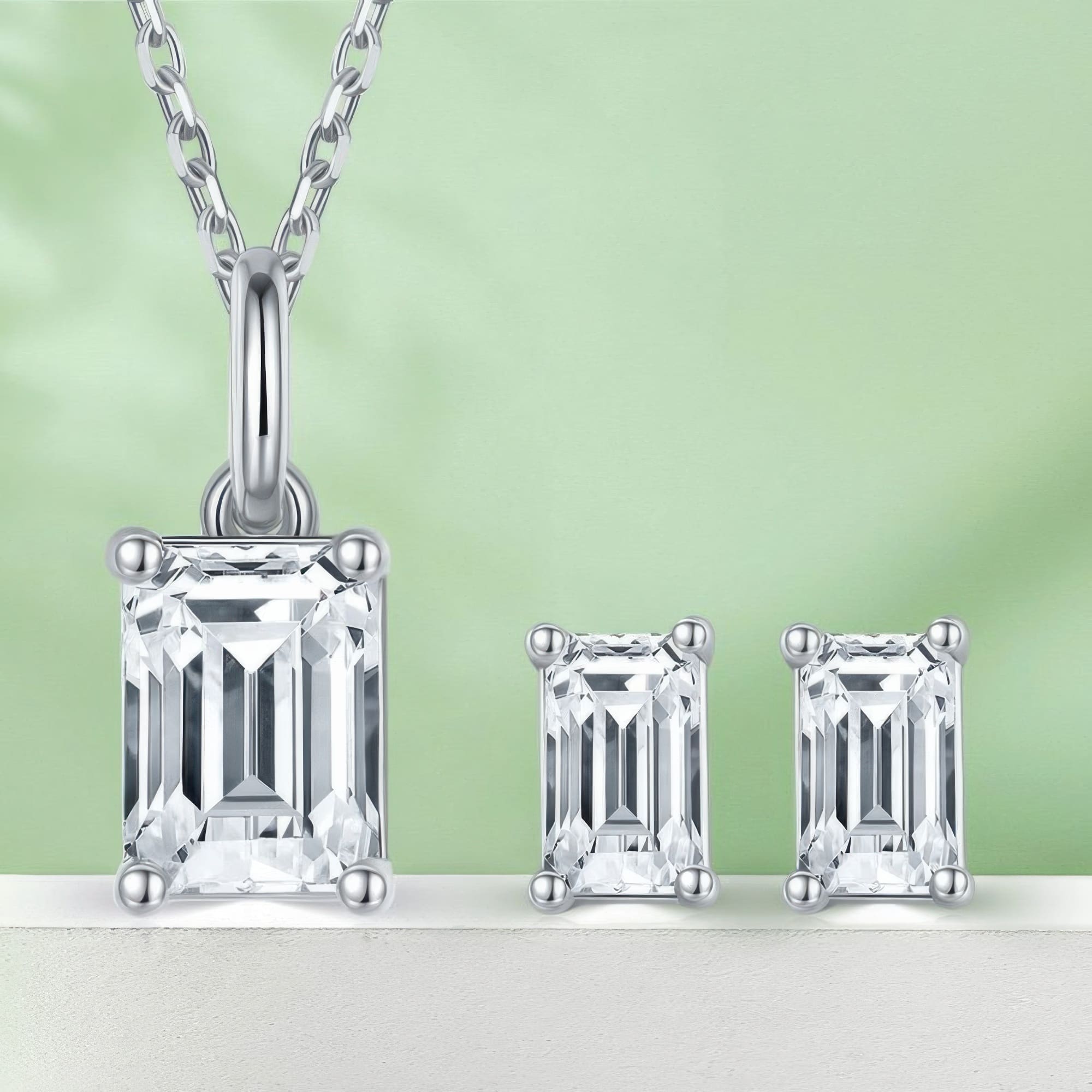 Rectangle Moissanite Jewelry Set | Modern Geometric Necklace & Earrings Set 925 Silver - Image 7