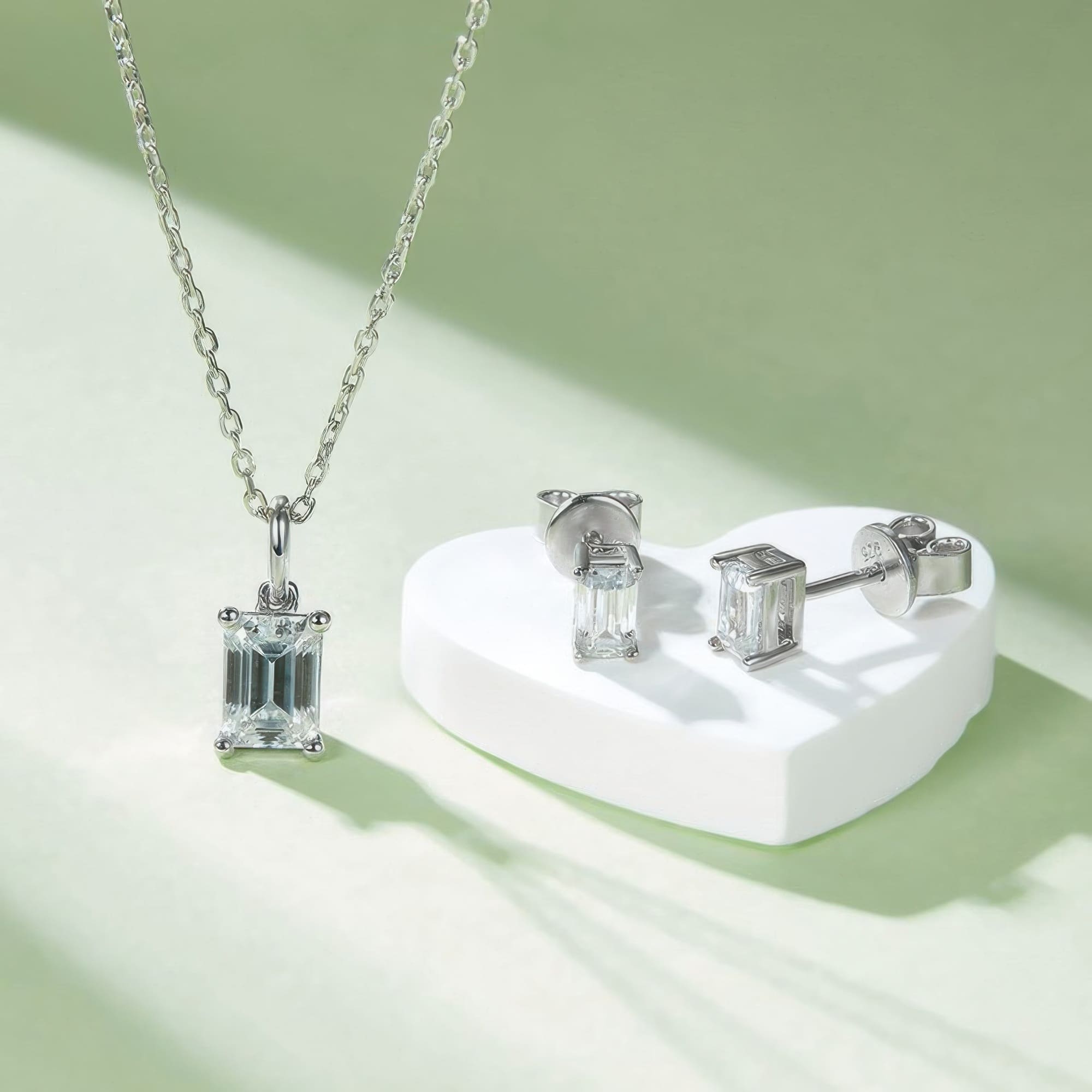 Rectangle Moissanite Jewelry Set | Modern Geometric Necklace & Earrings Set 925 Silver - Image 4