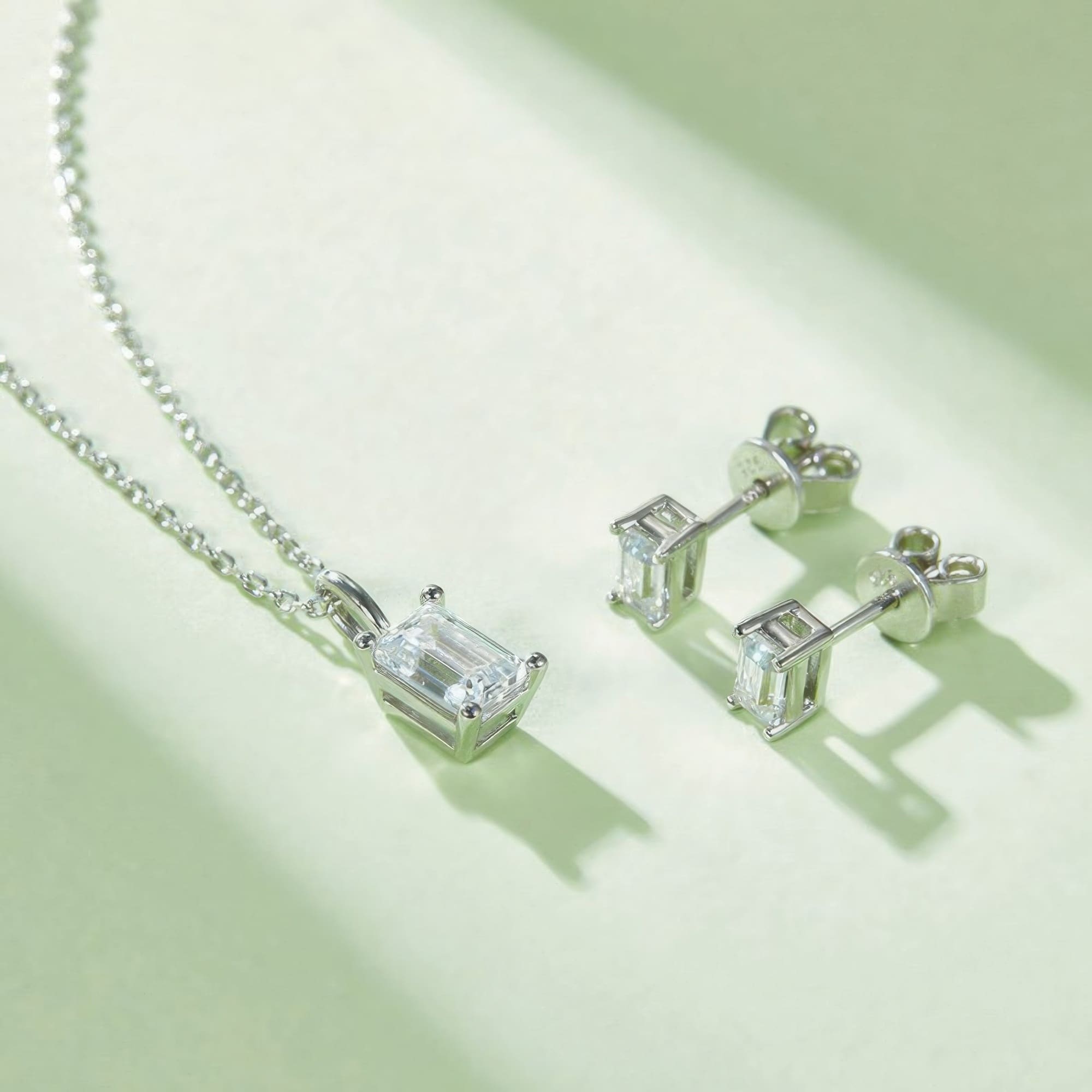 Rectangle Moissanite Jewelry Set | Modern Geometric Necklace & Earrings Set 925 Silver - Image 3