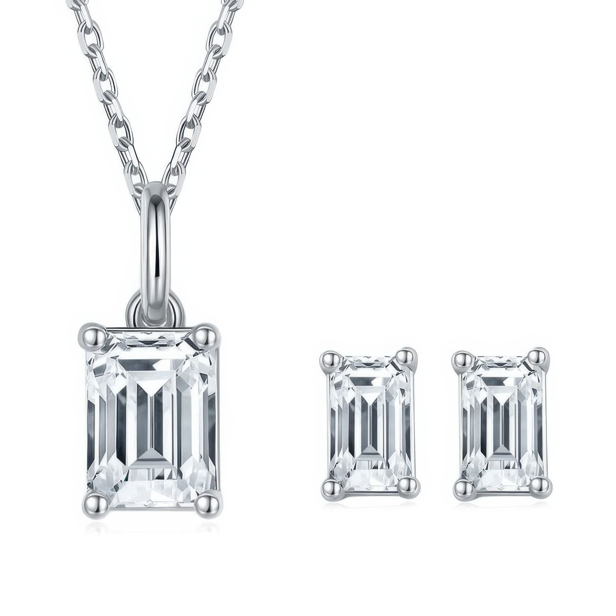 Rectangle Moissanite Jewelry Set | Modern Geometric Necklace & Earrings Set 925 Silver