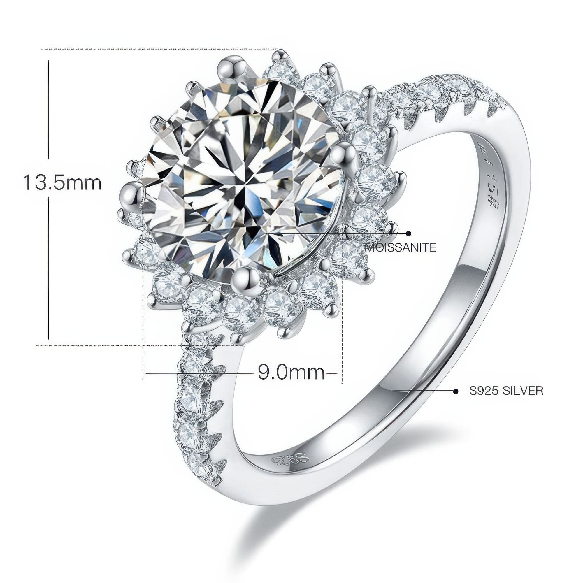 Vintage 3CT Sunflower Moissanite Ring | 925 Sterling Silver Floral Statement Ring - Image 6