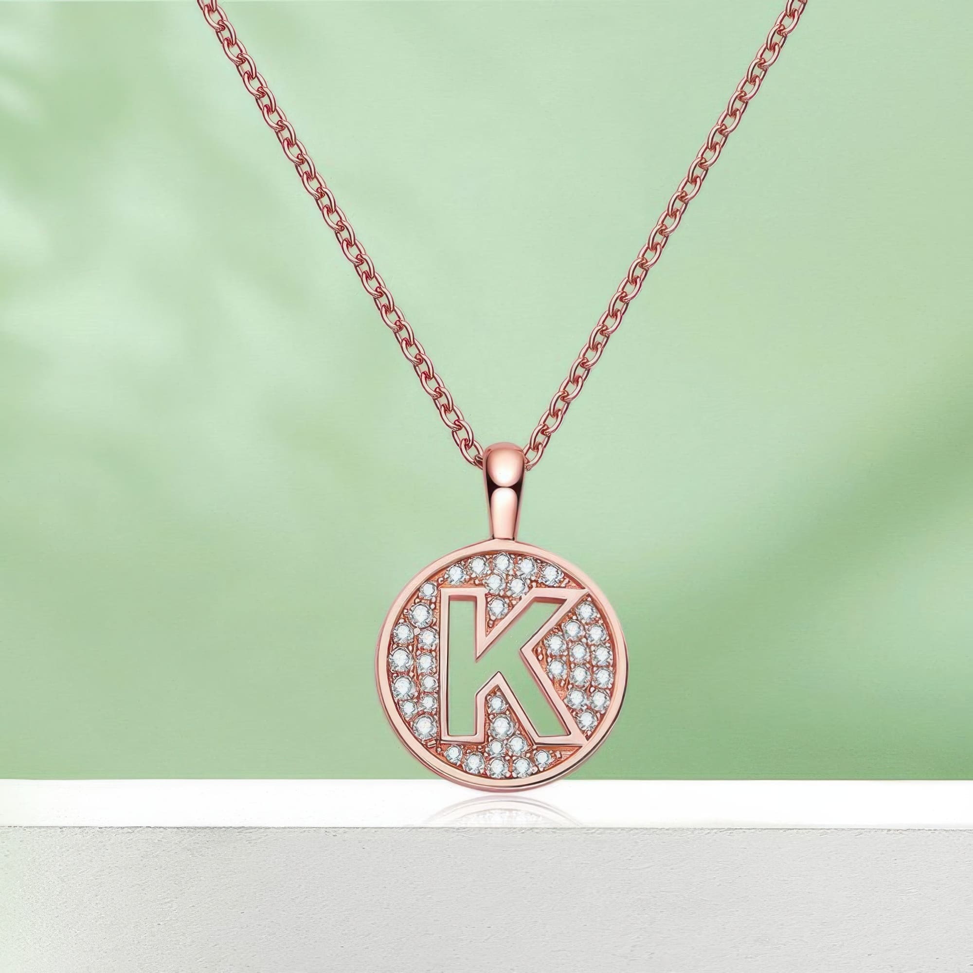 Initial K Moissanite Necklace | 925 Sterling Silver Rose Gold Plated Pendant - Image 4