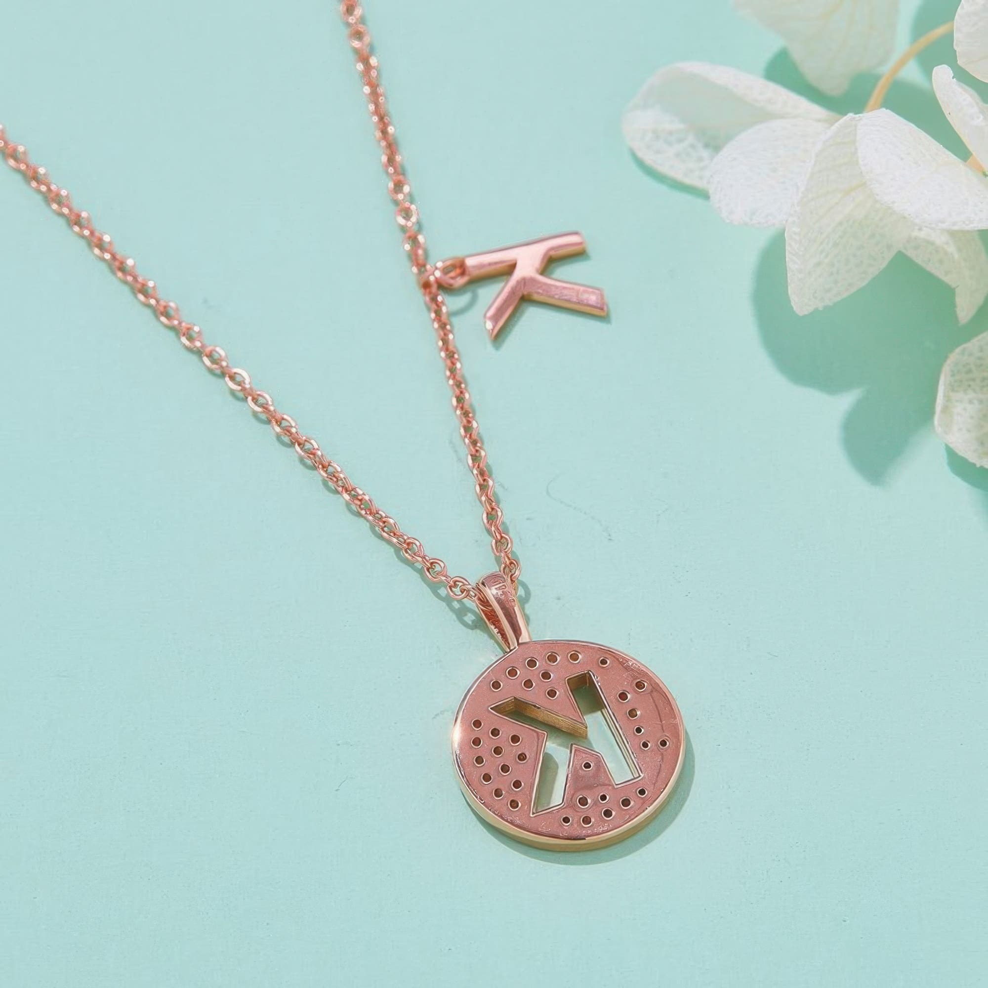 Initial K Moissanite Necklace | 925 Sterling Silver Rose Gold Plated Pendant - Image 3