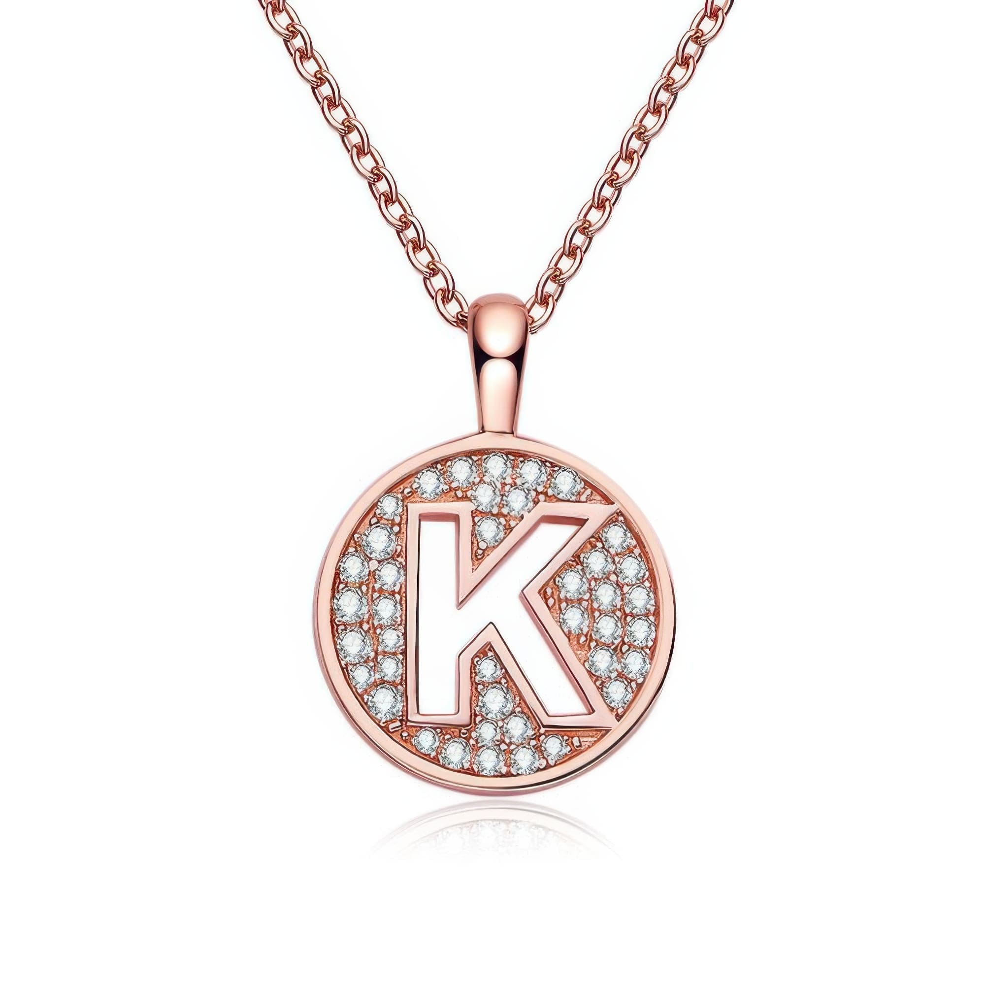 Initial K Moissanite Necklace | 925 Sterling Silver Rose Gold Plated Pendant