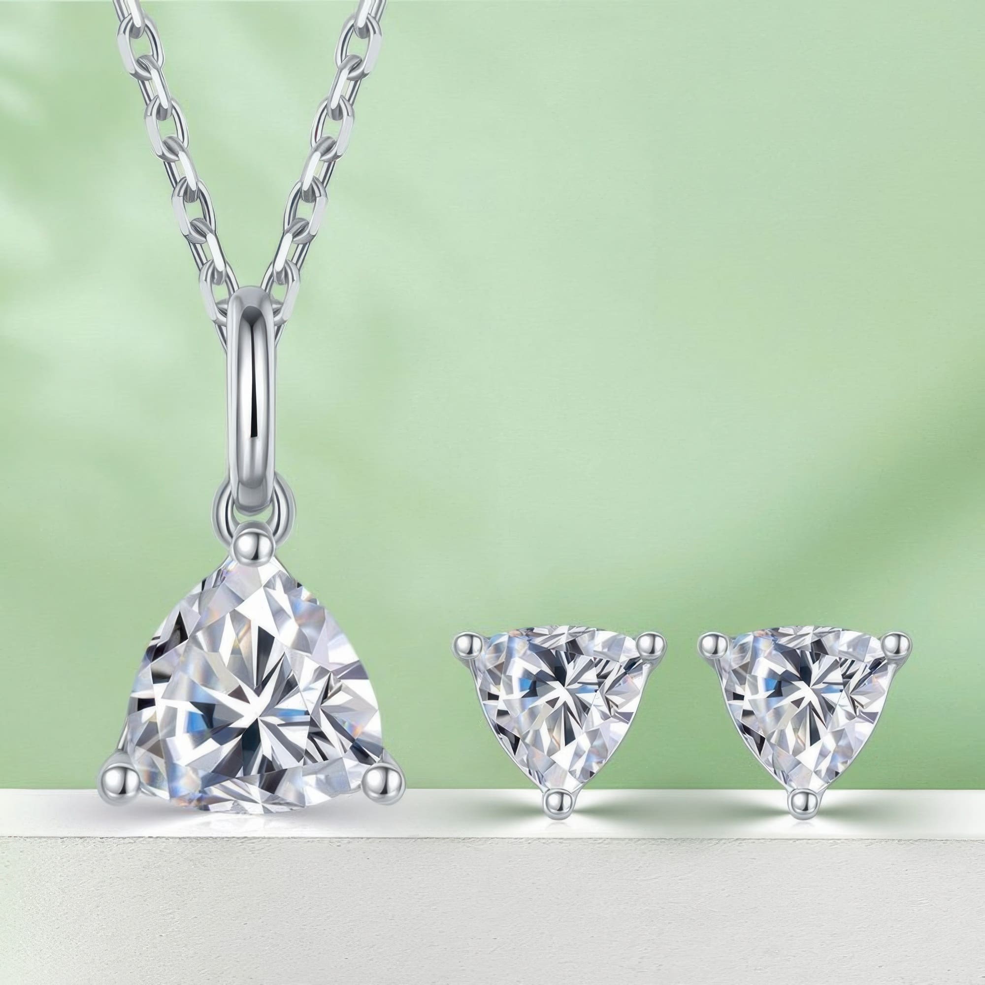 Triangle Moissanite Jewelry Set | Geometric D Color 1.5ct Necklace Earrings 925 Silver - Image 7