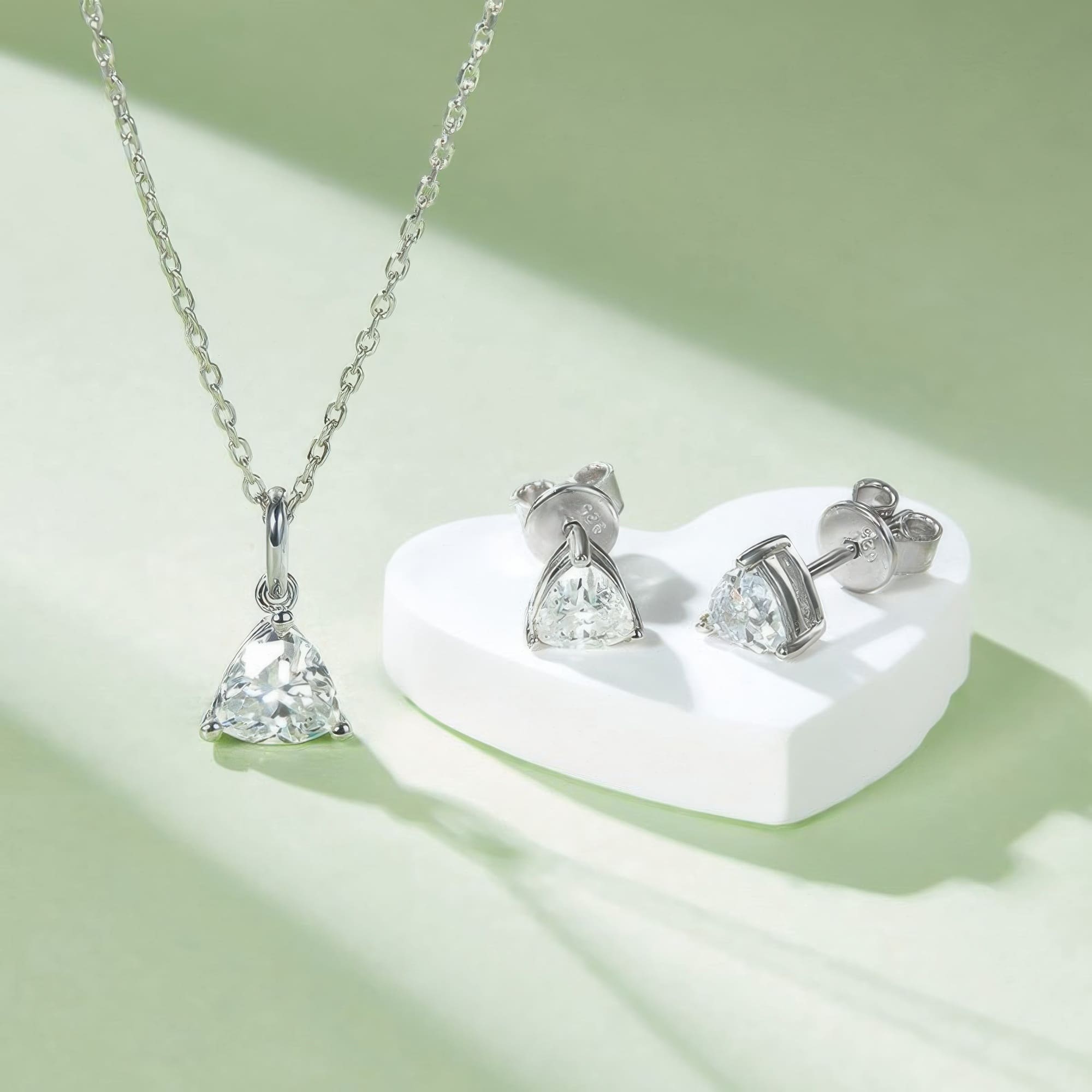 Triangle Moissanite Jewelry Set | Geometric D Color 1.5ct Necklace Earrings 925 Silver - Image 3