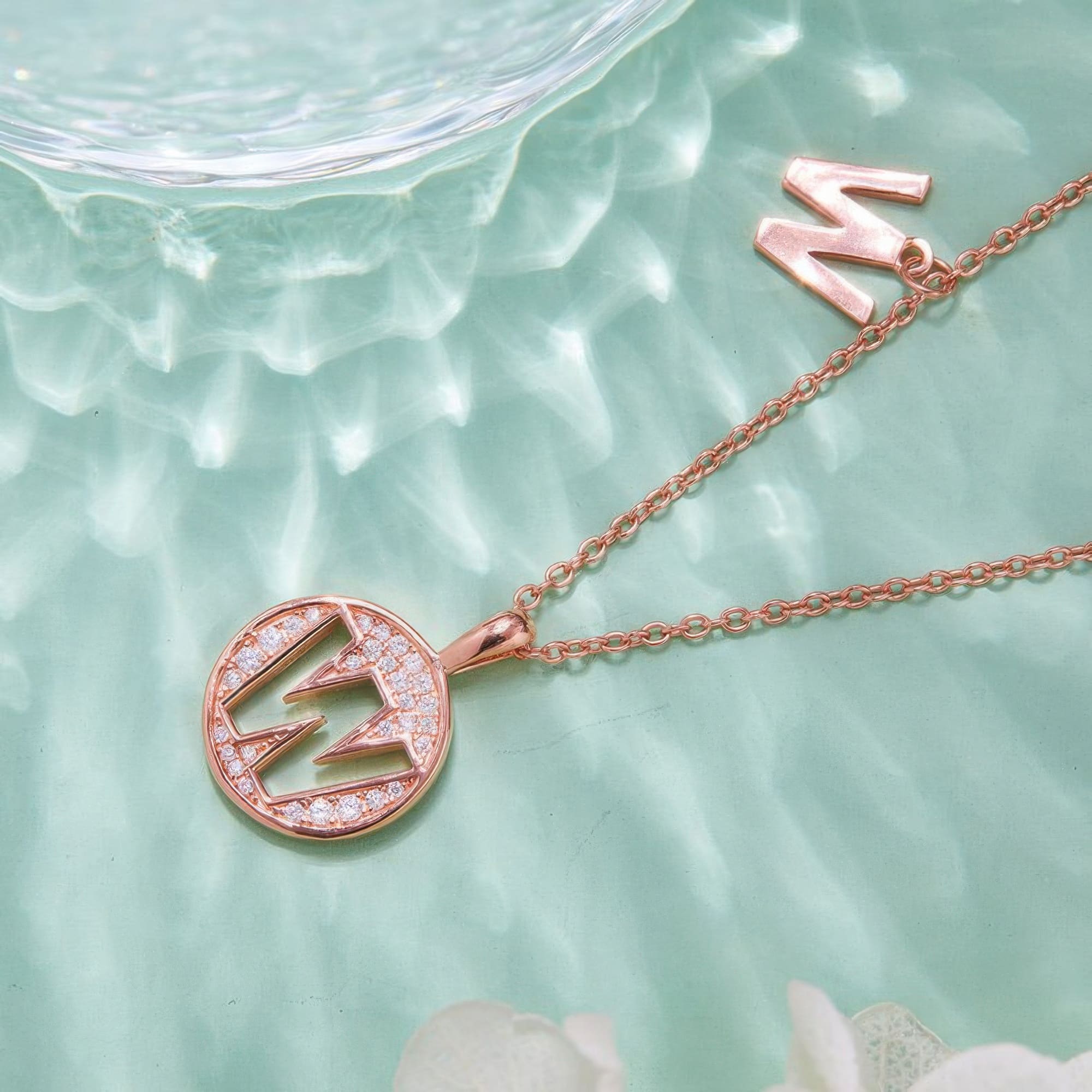 Initial W Moissanite Pendant Necklace | Rose Gold Plated 925 Sterling Silver - Image 2