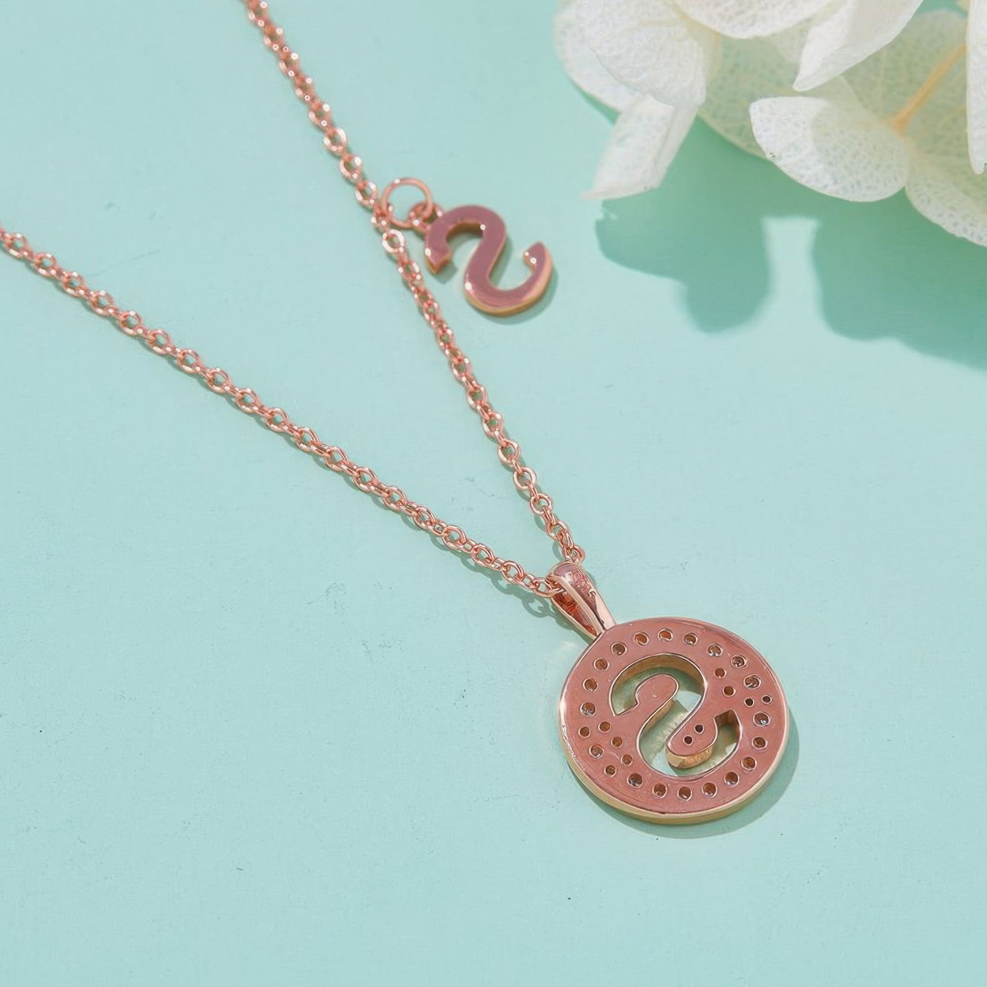 Initial S Moissanite Pendant Necklace | Dainty Rose Gold Letter Necklace - Image 3