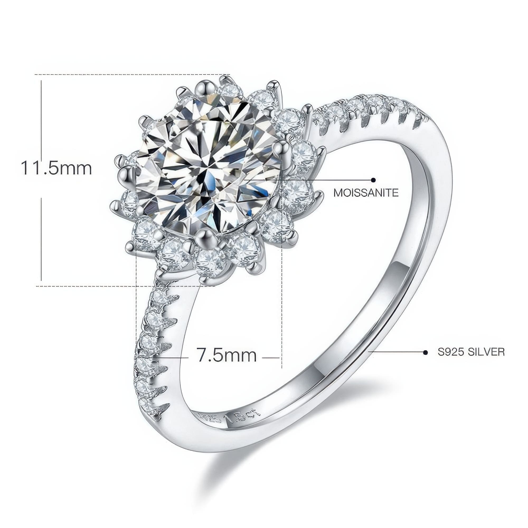 1.5ct Sunflower Moissanite Ring |  D Color Floral Statement Ring - Image 6