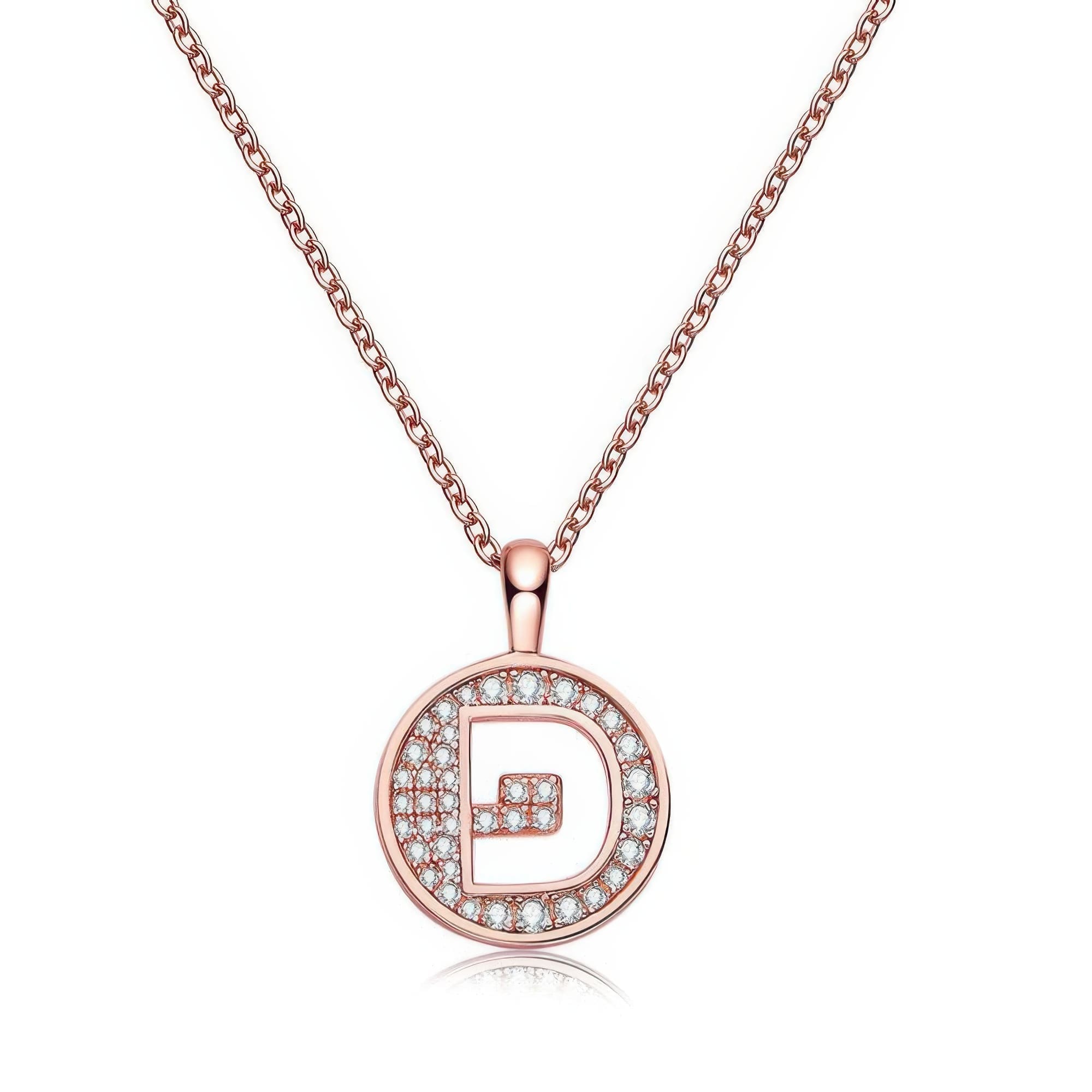 Initial D Moissanite Pendant Necklace | Rose Gold Plated Alphabet Charm