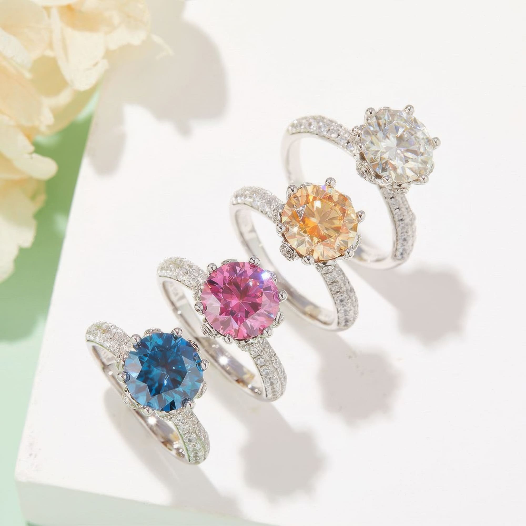 3 Carat Moissanite Statement Ring | Multi-Color Princess Wedding Band - Image 2