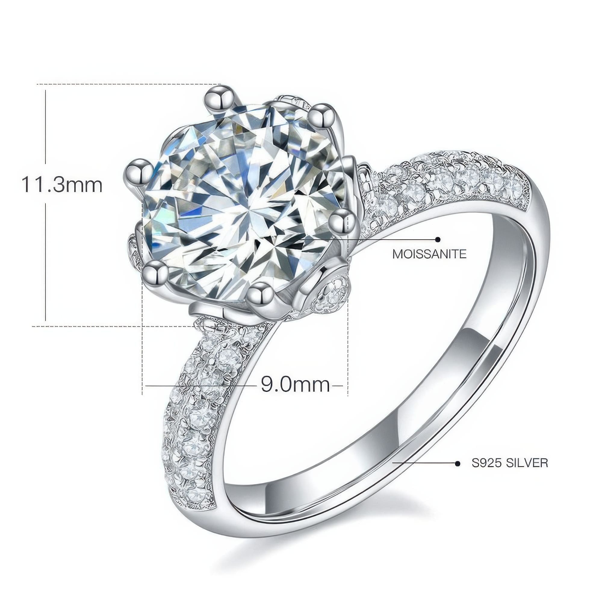 3 Carat Moissanite Statement Ring | Multi-Color Princess Wedding Band - Image 6