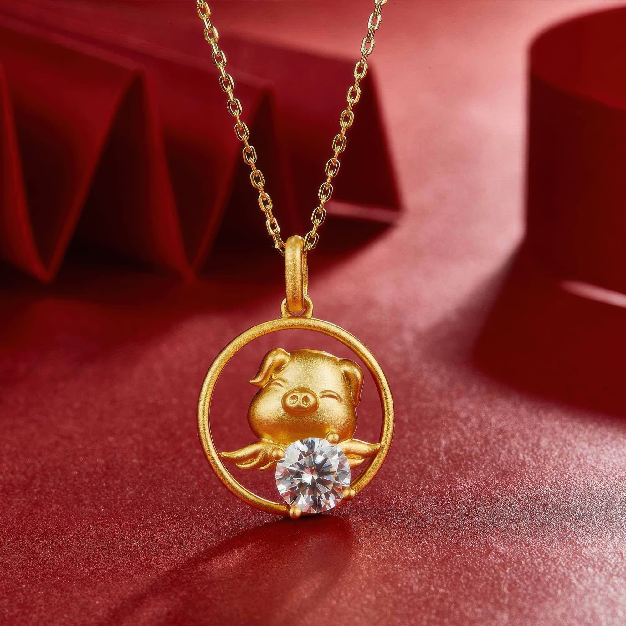 Chinese Zodiac Pig Moissanite Necklace | 22K Gold Plated 925 Silver | 1ct Moissanite Pendant - Image 3
