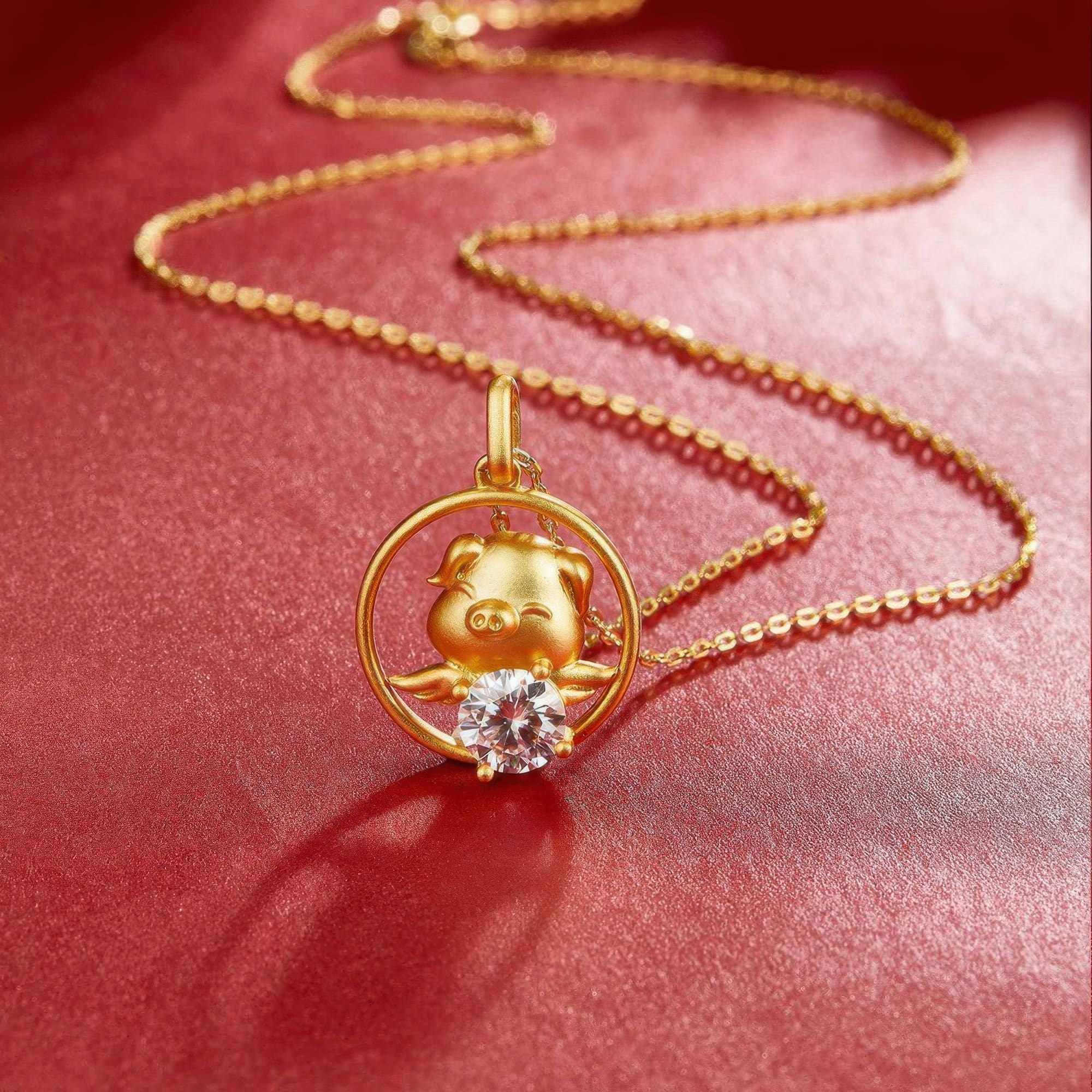 Chinese Zodiac Pig Moissanite Necklace | 22K Gold Plated 925 Silver | 1ct Moissanite Pendant - Image 2